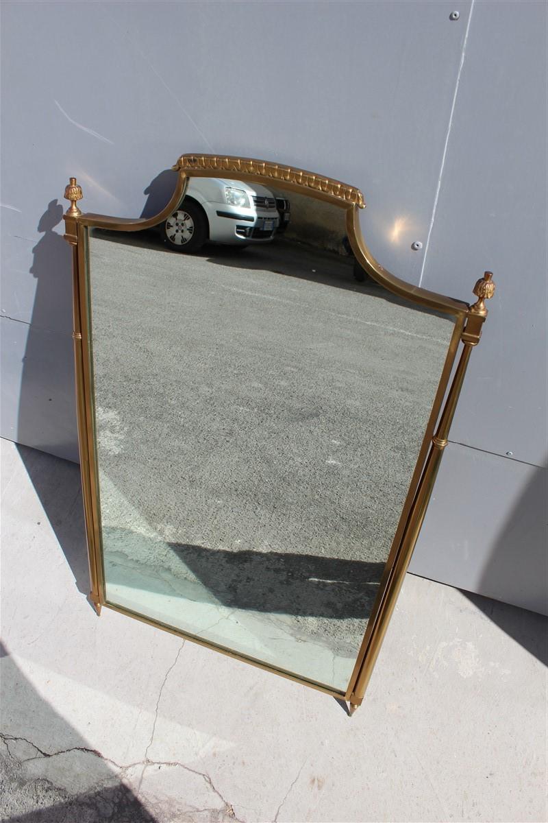 Classic Midcentury Wall Mirror Solid Brass Gold Italian Design, 1950s For Sale 5