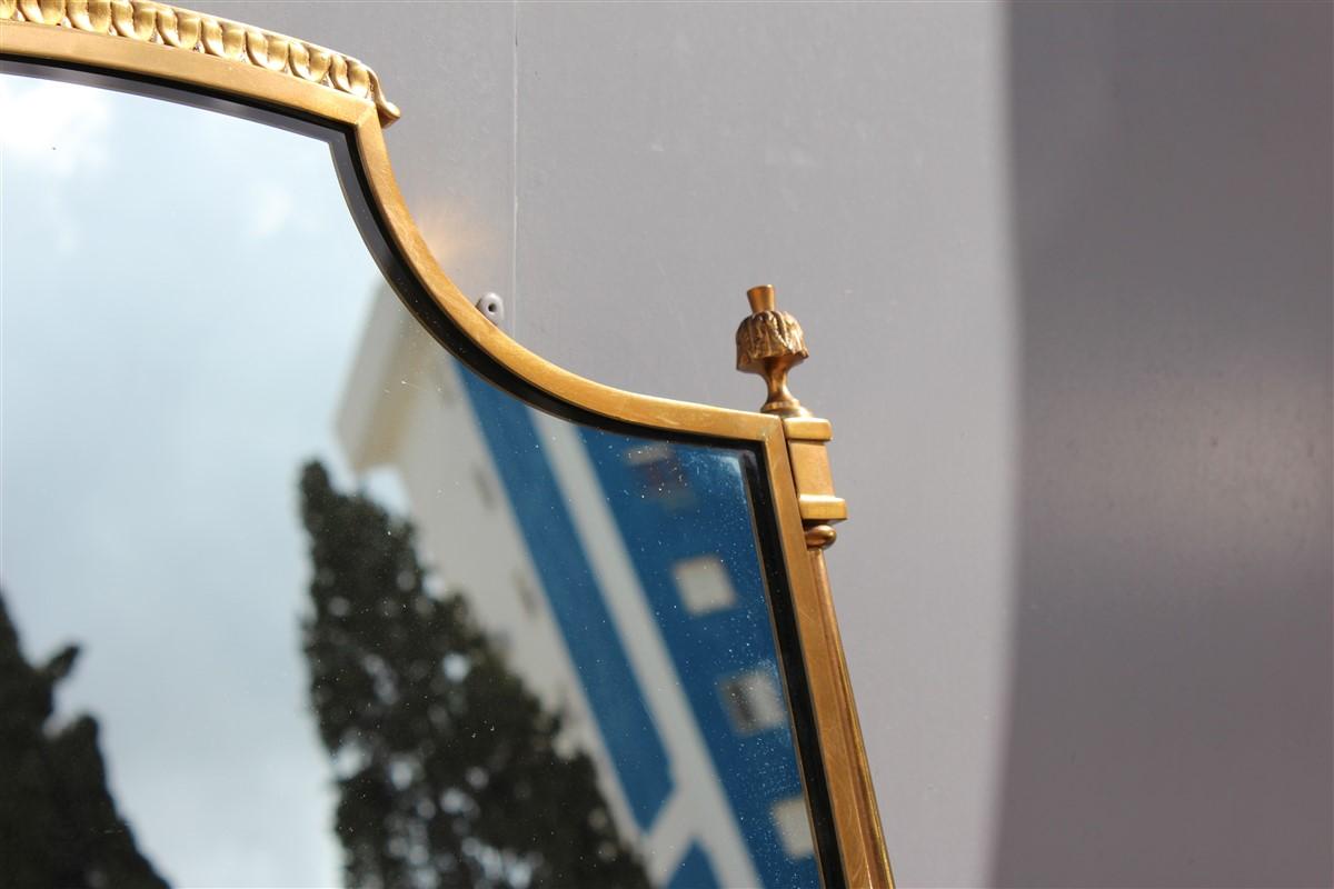 Mid-20th Century Classic Midcentury Wall Mirror Solid Brass Gold Italian Design, 1950s For Sale