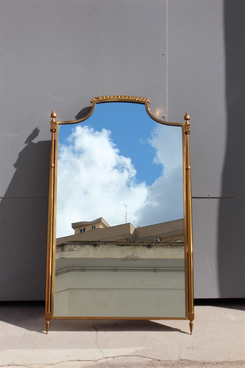 Classic Midcentury Wall Mirror Solid Brass Gold Italian Design, 1950s For Sale 1