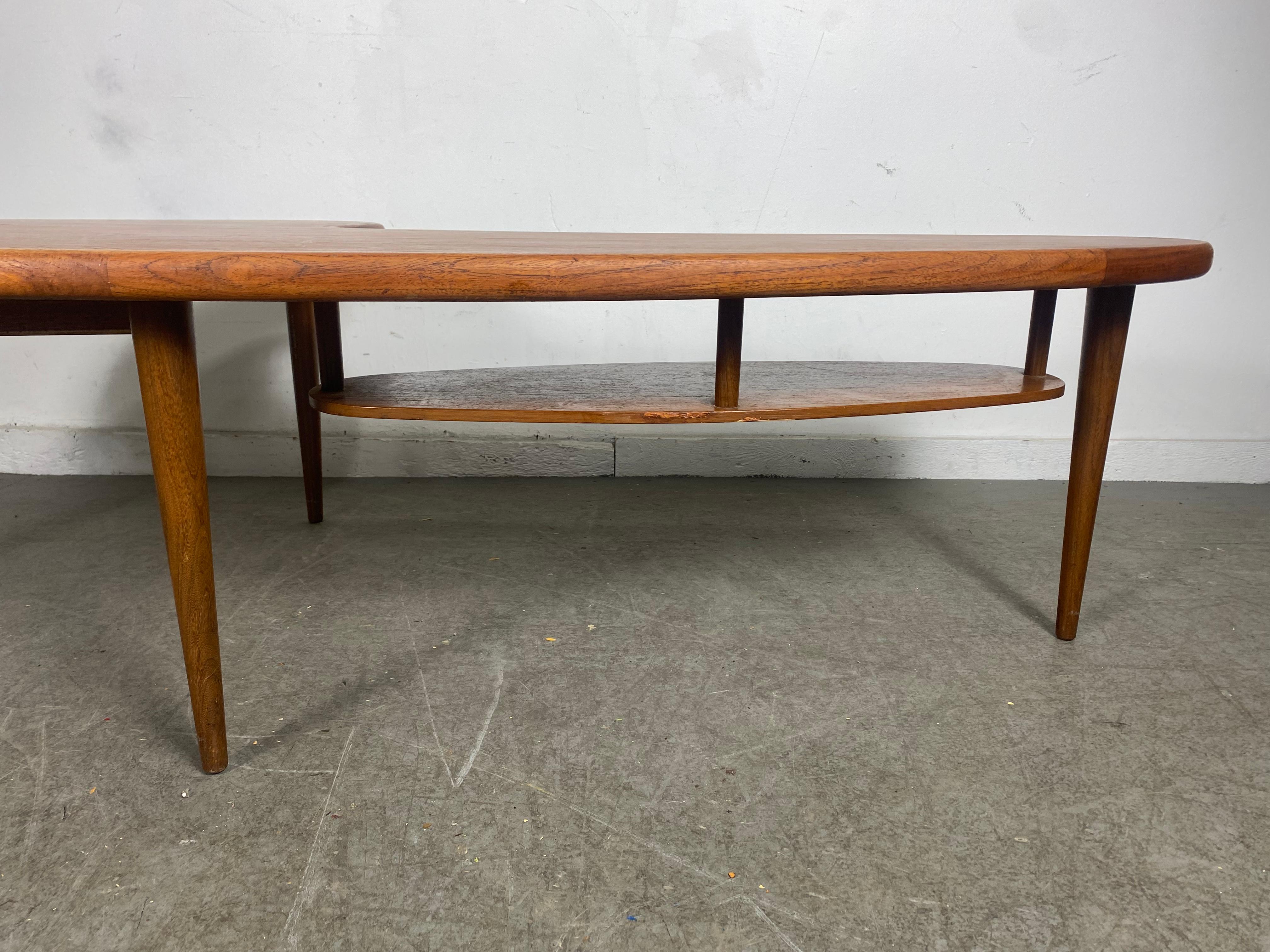 Mid-20th Century Classic Midcentury Walnut Boomerang Coffee / Cocktail Table with Drawer For Sale