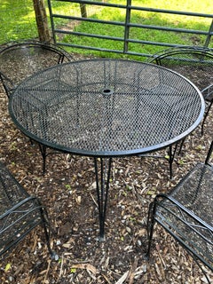 Classic Midcentury Modern Black Wrought Iron Patio Dining Table and 4 Chairs