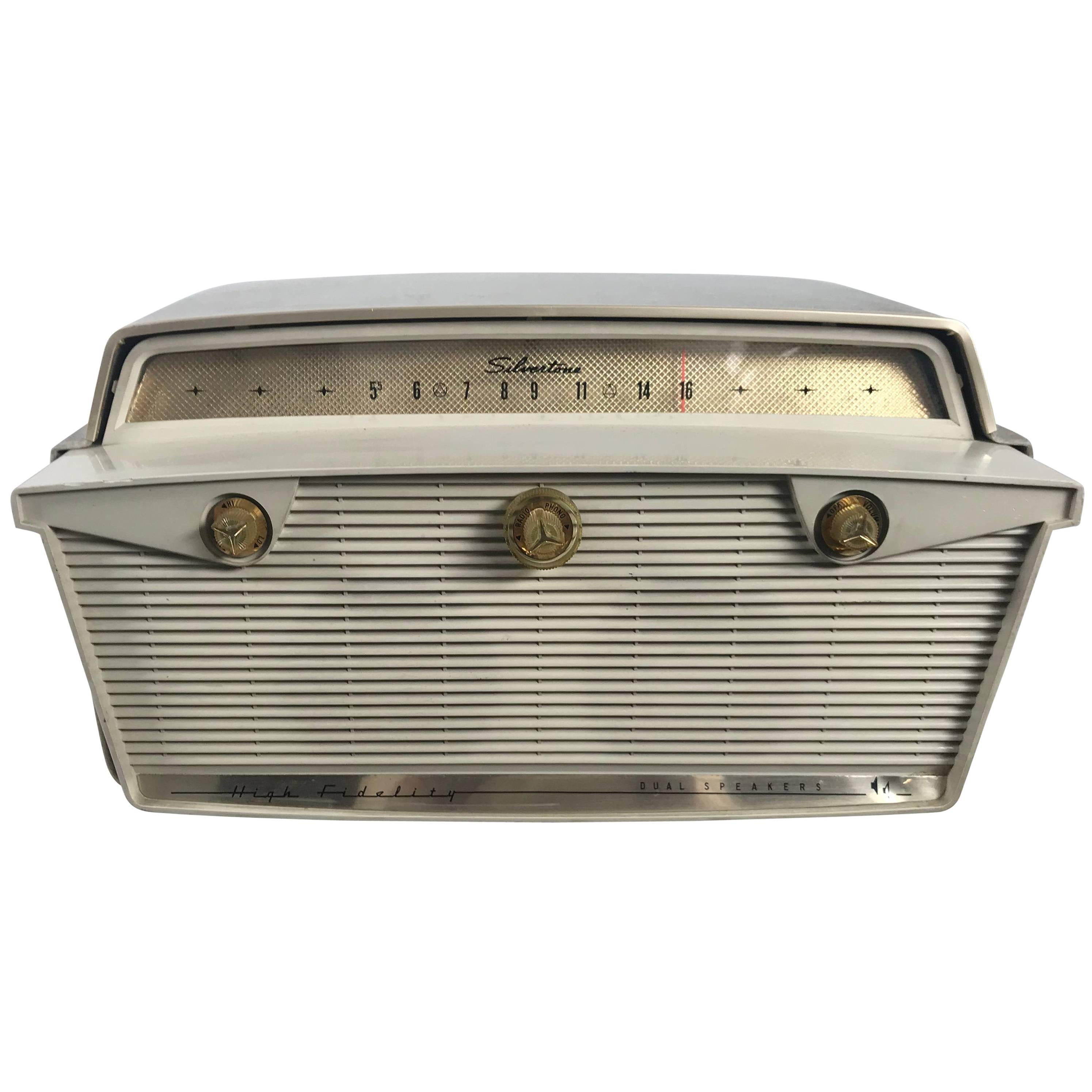 Classic Midcentury Silvertone Syntronic Fiberglass Record Player, Radio