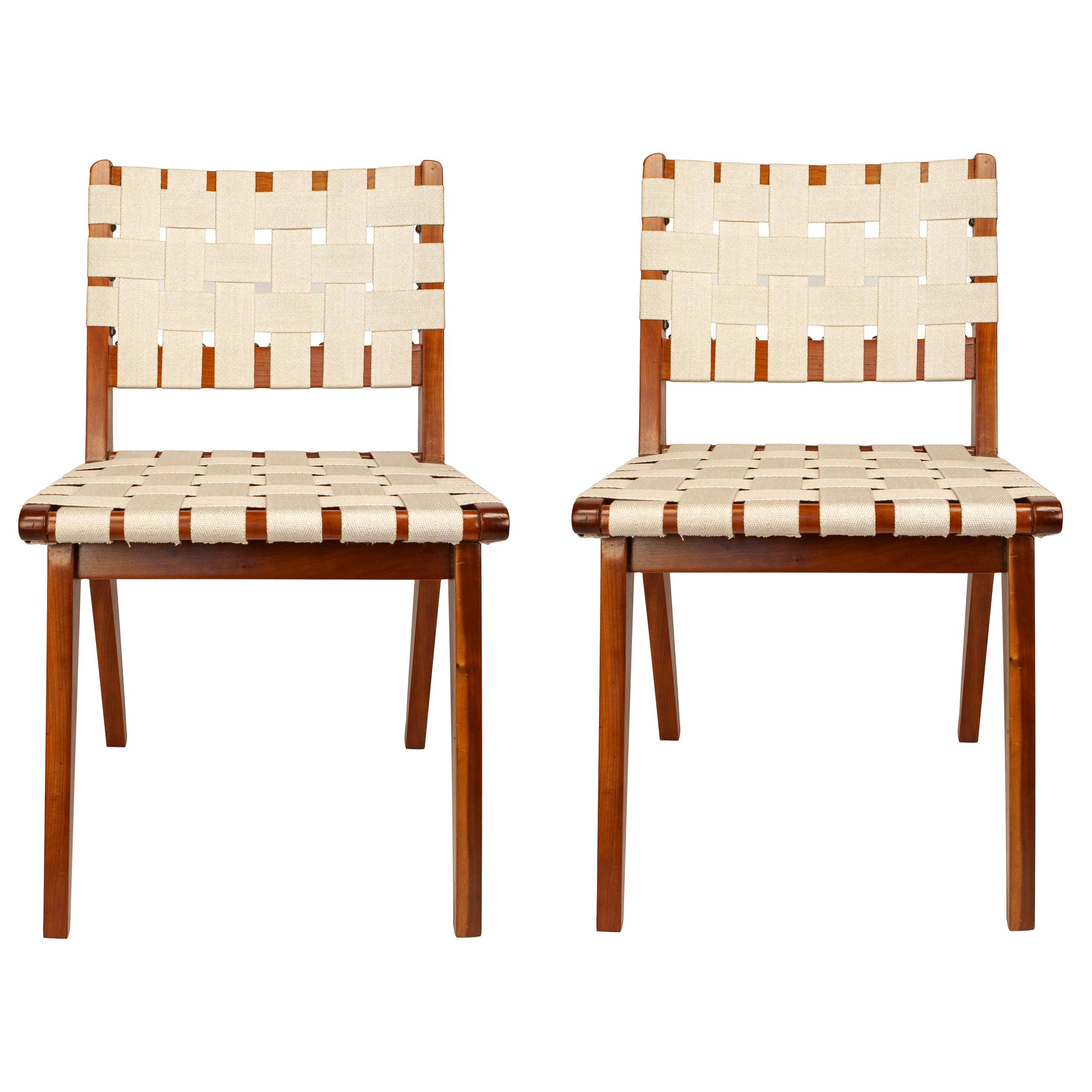 Classic Jens Risom for Knoll Midcentury Woven Side Chairs, Pair