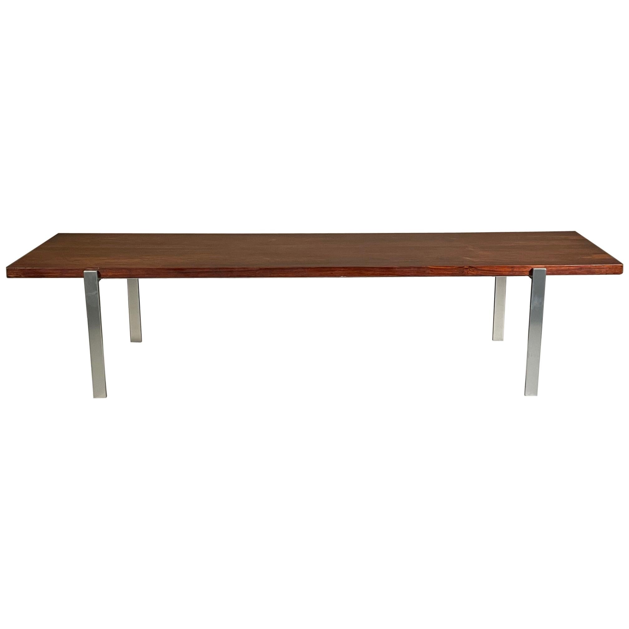 Classic Minimalist Rosewood and Steel Bench For Sale