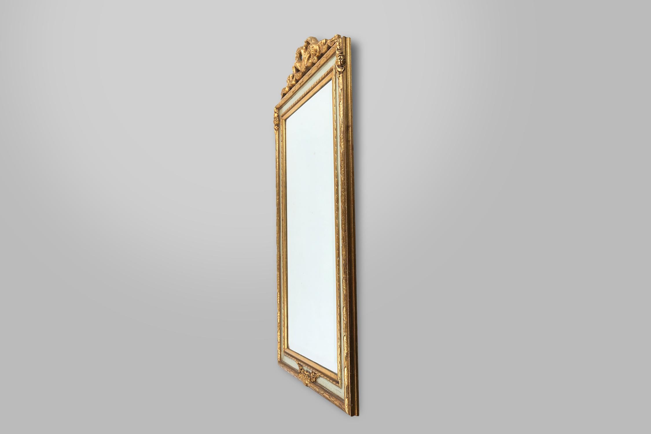 French Classic mirror, romantically decorated 18th century style frame, France, 1950s For Sale
