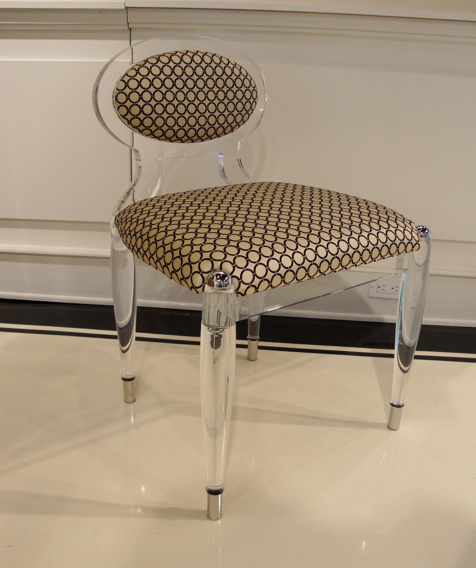 American Classic Modern Acrylic Chair with Polished Stainless Steel Sabots in Stock