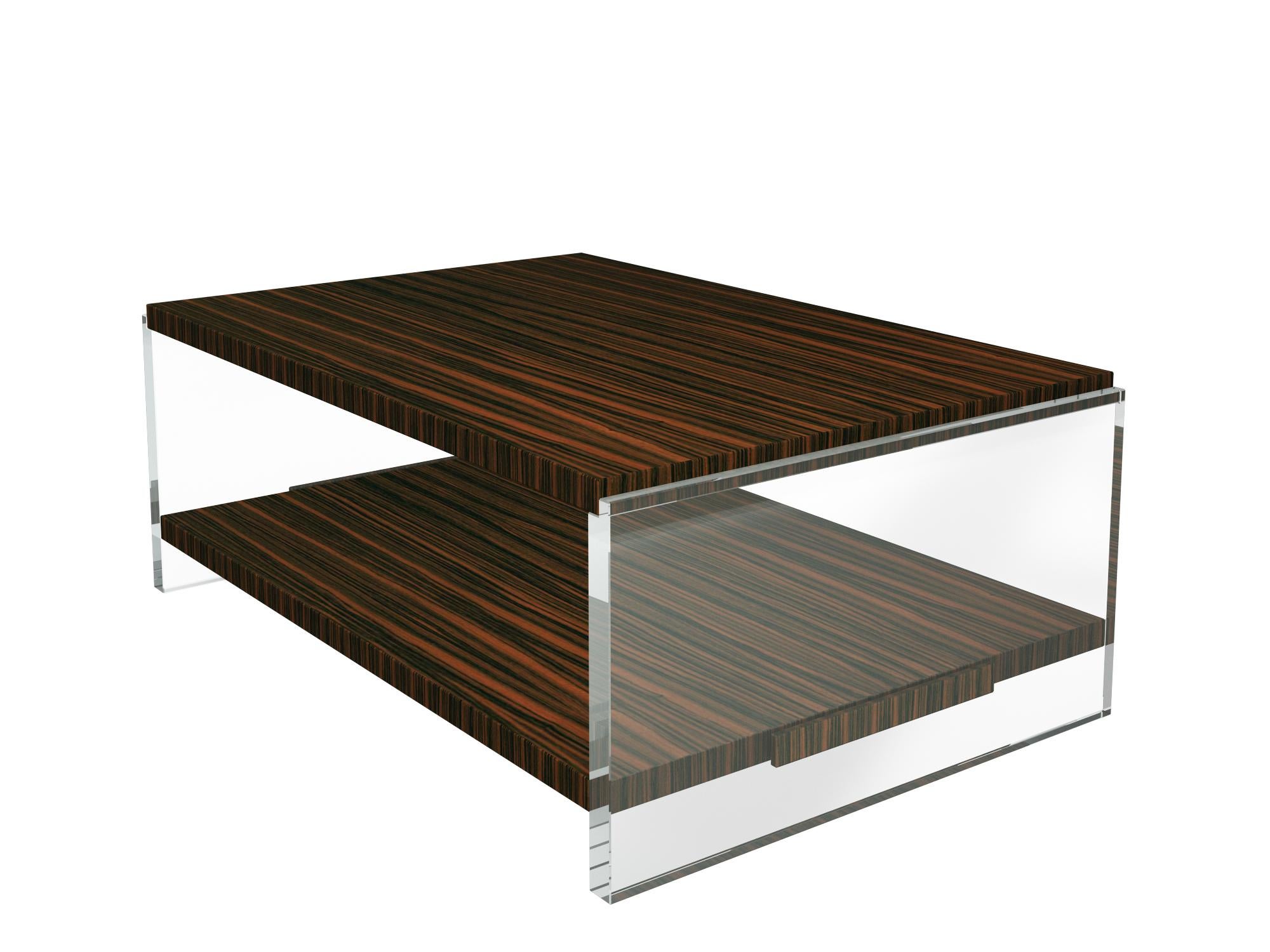 American Classic Modern Acrylic and Macassar Ebony Cocktail Table For Sale