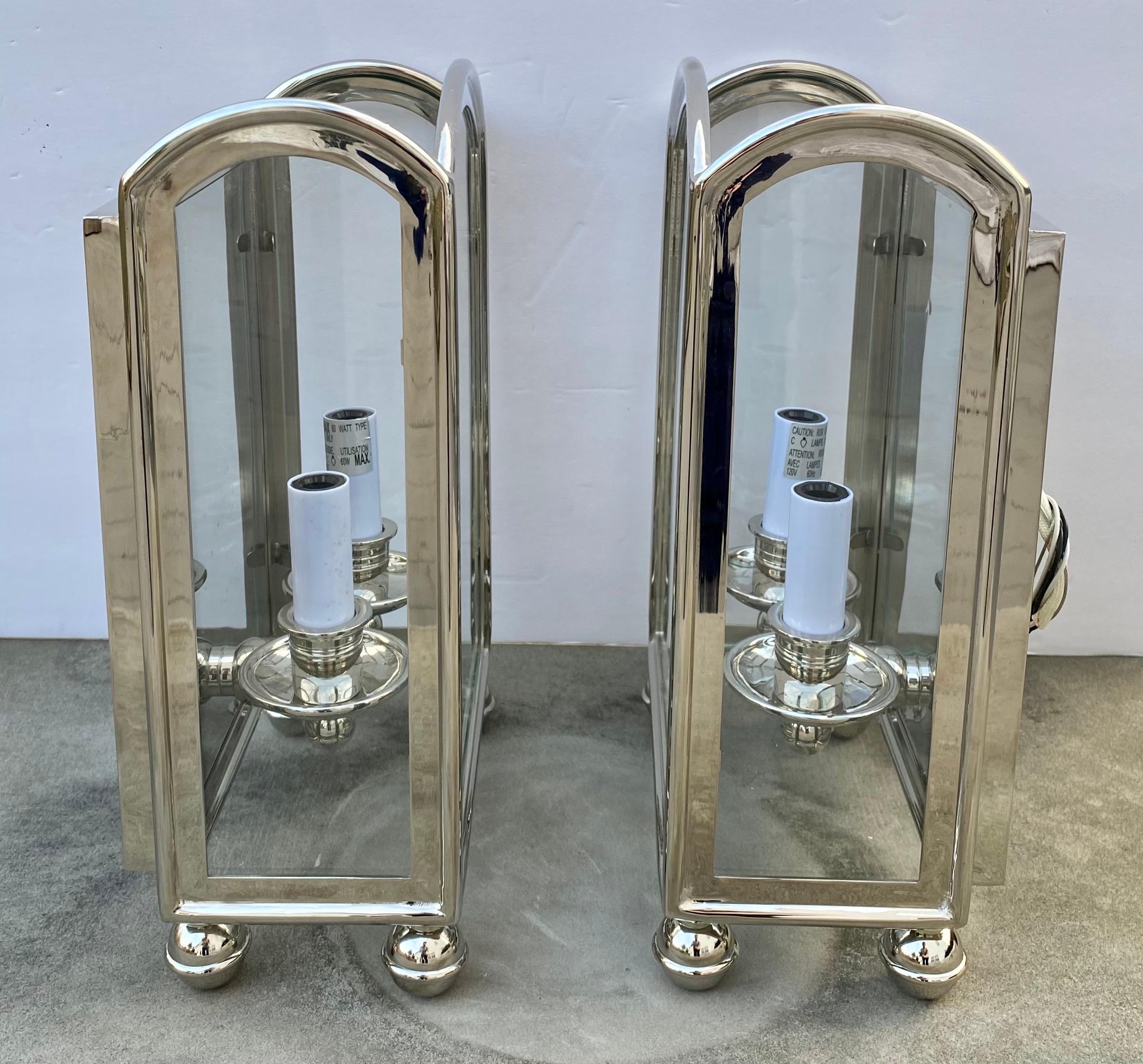 Classic Modern Arched Mirrored Lantern Wall Sconces by Chapman, Pair  In Good Condition In Lambertville, NJ