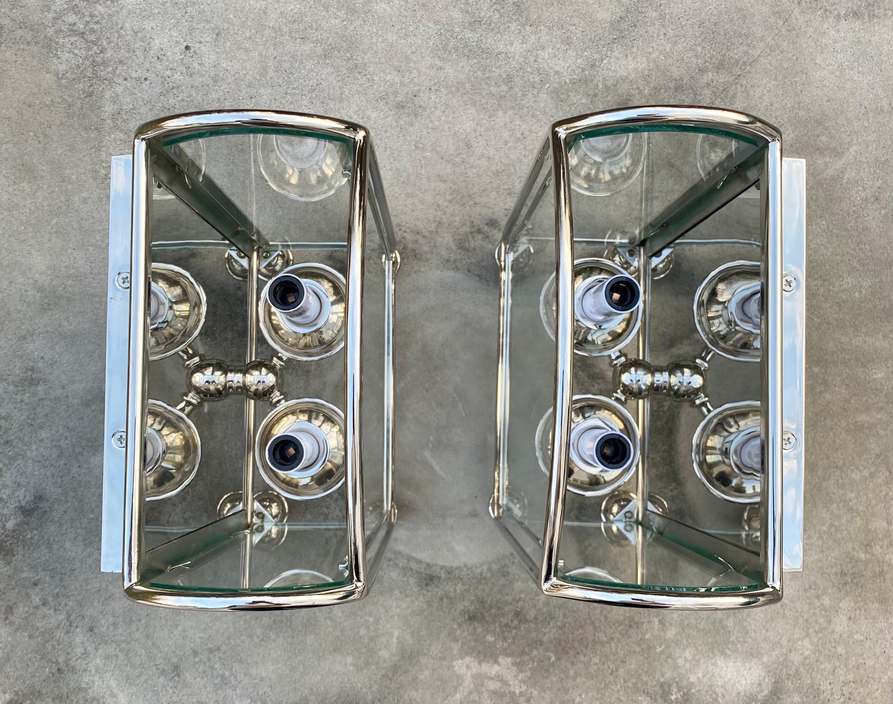 Metal Classic Modern Arched Mirrored Lantern Wall Sconces by Chapman, Pair 