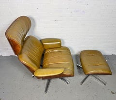 Classic Modern Plycraft Walnut Eames Style Lounge Chair & Ottoman/green leather