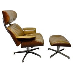 Classic Modern Plycraft Walnut Eames Style Lounge Chair & Ottoman/green leather