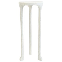 Side Table Classic Modern White Plaster and Steel Minimalist Hand-Shaped Contemp