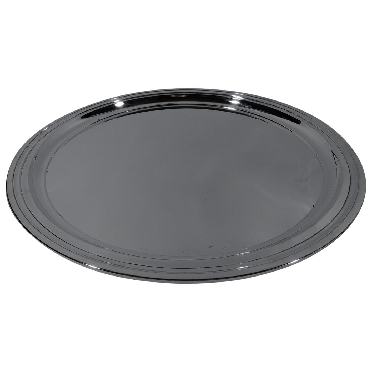 Classic Modern Sterling Silver Round Serving Tray by Tiffany For Sale