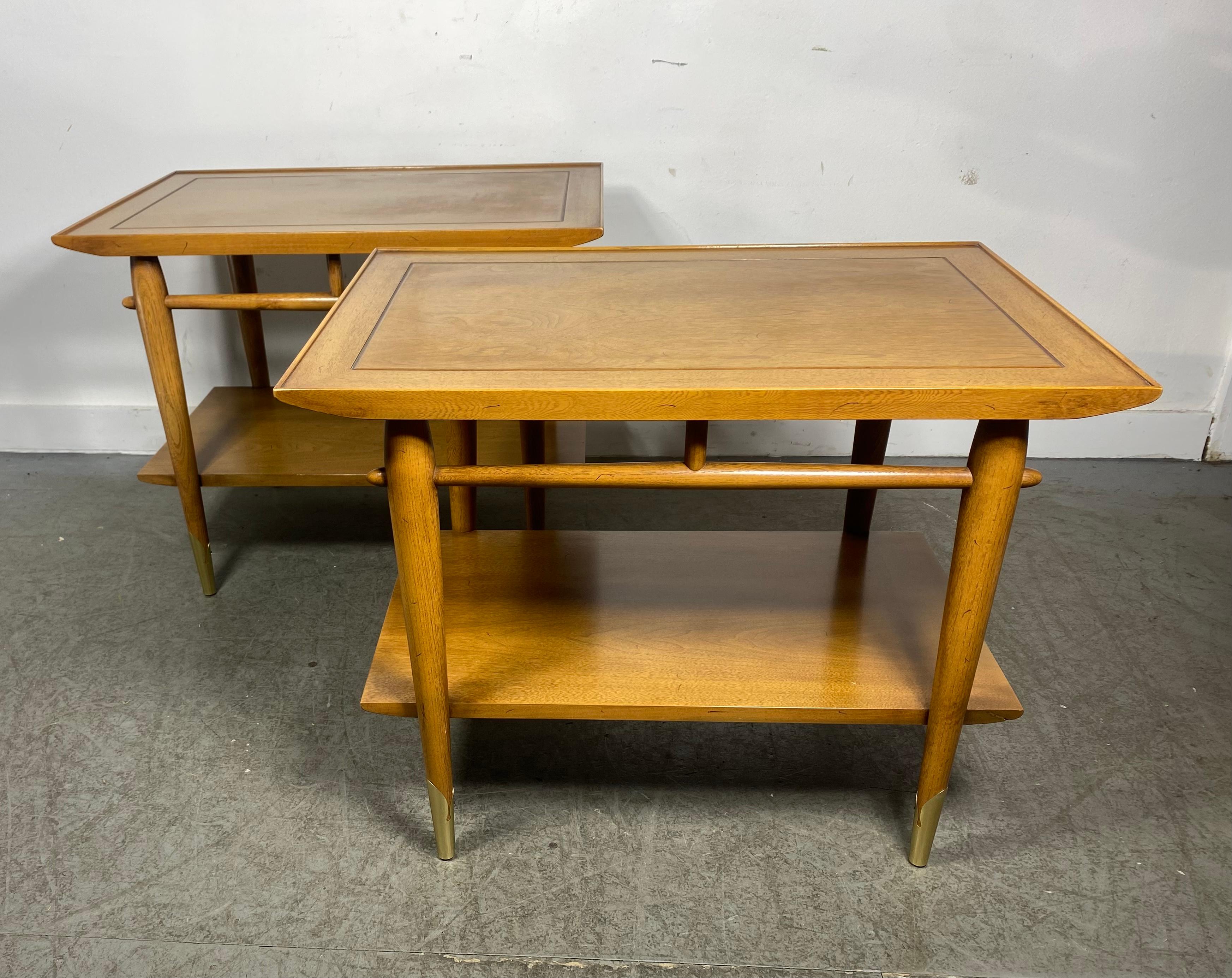 Mid-20th Century Classic Modern two-tier walnut tables by Lane from the 