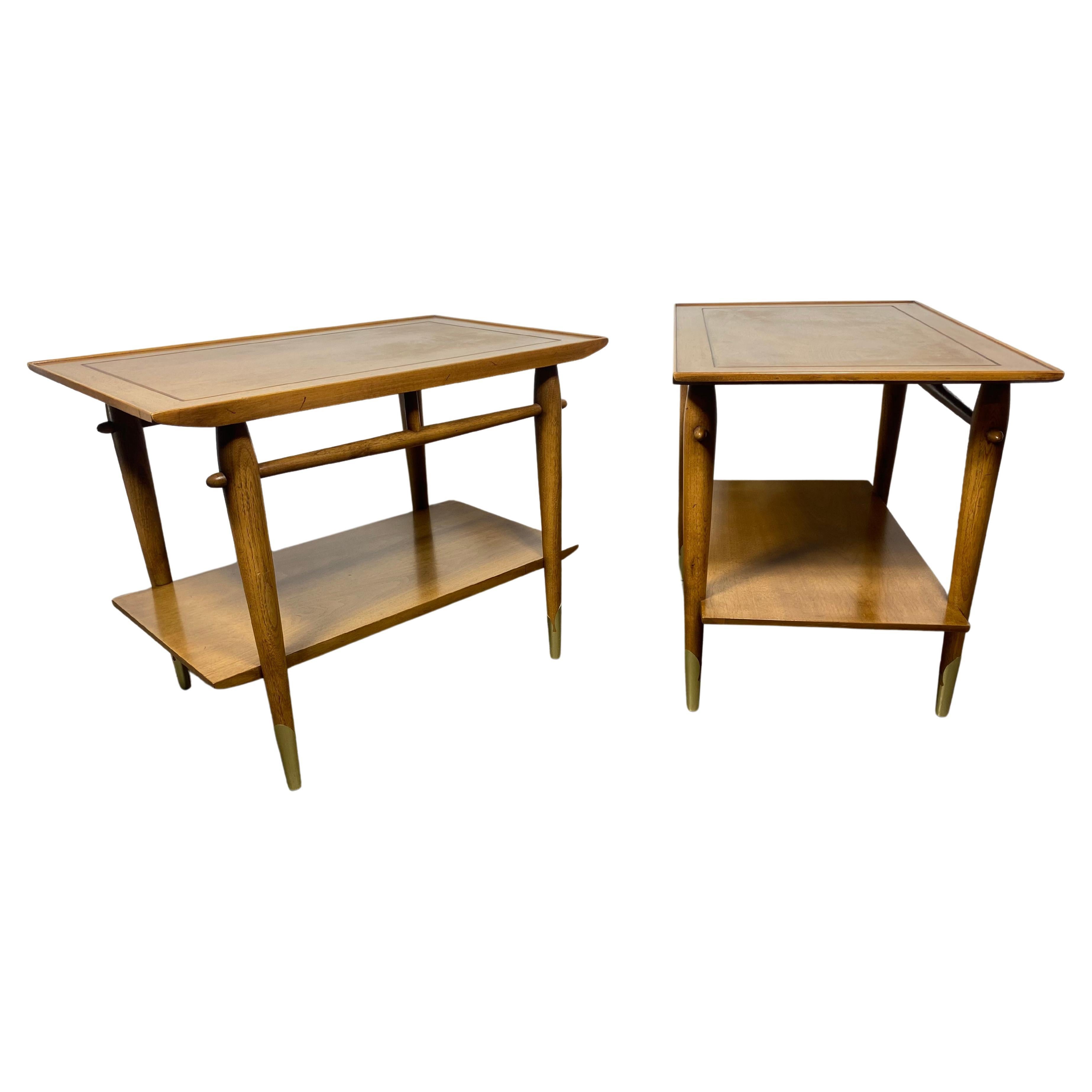 Classic Modern two-tier walnut tables by Lane from the "Copenhagen Collection". For Sale