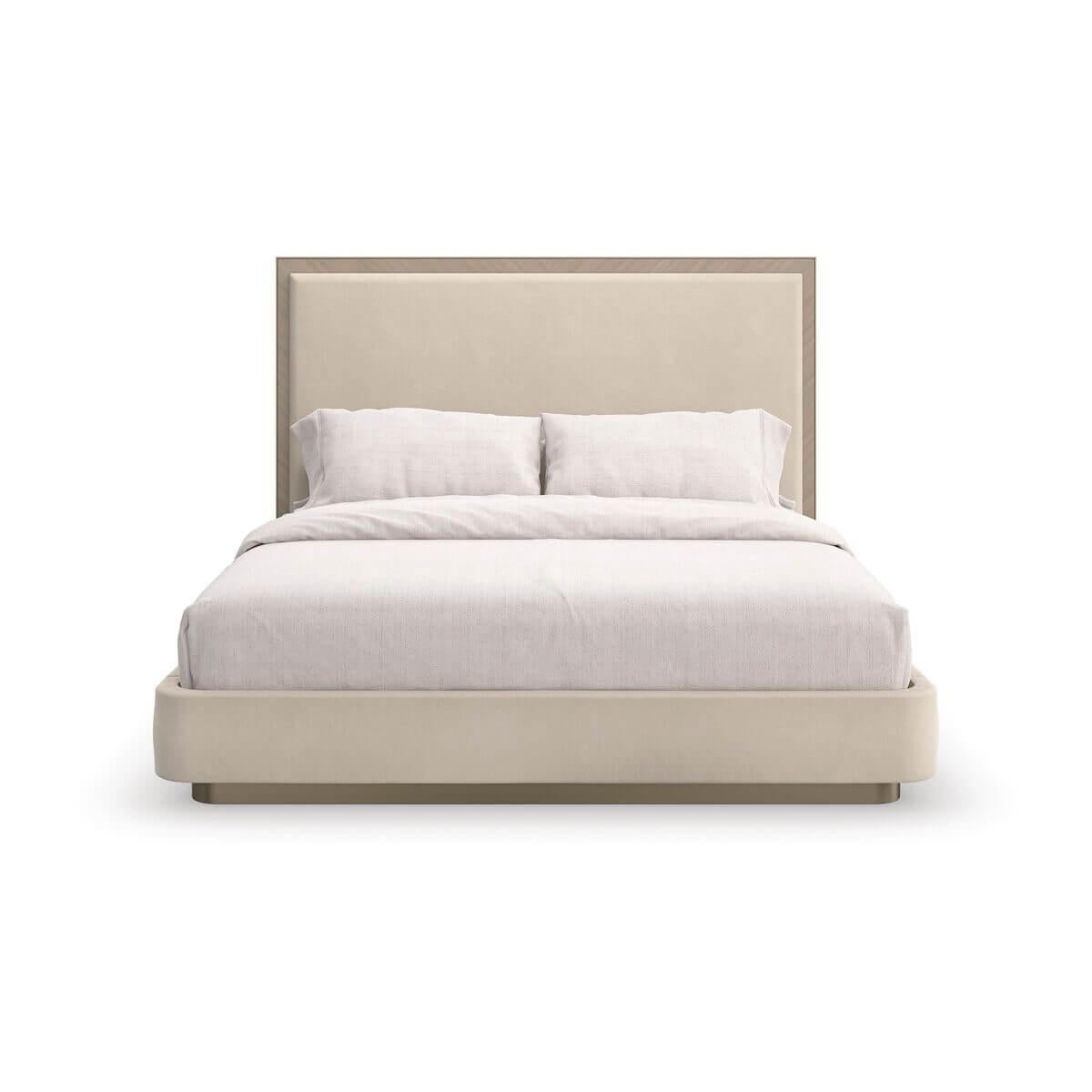 Art Deco Classic Modern Upholstered King Bed For Sale