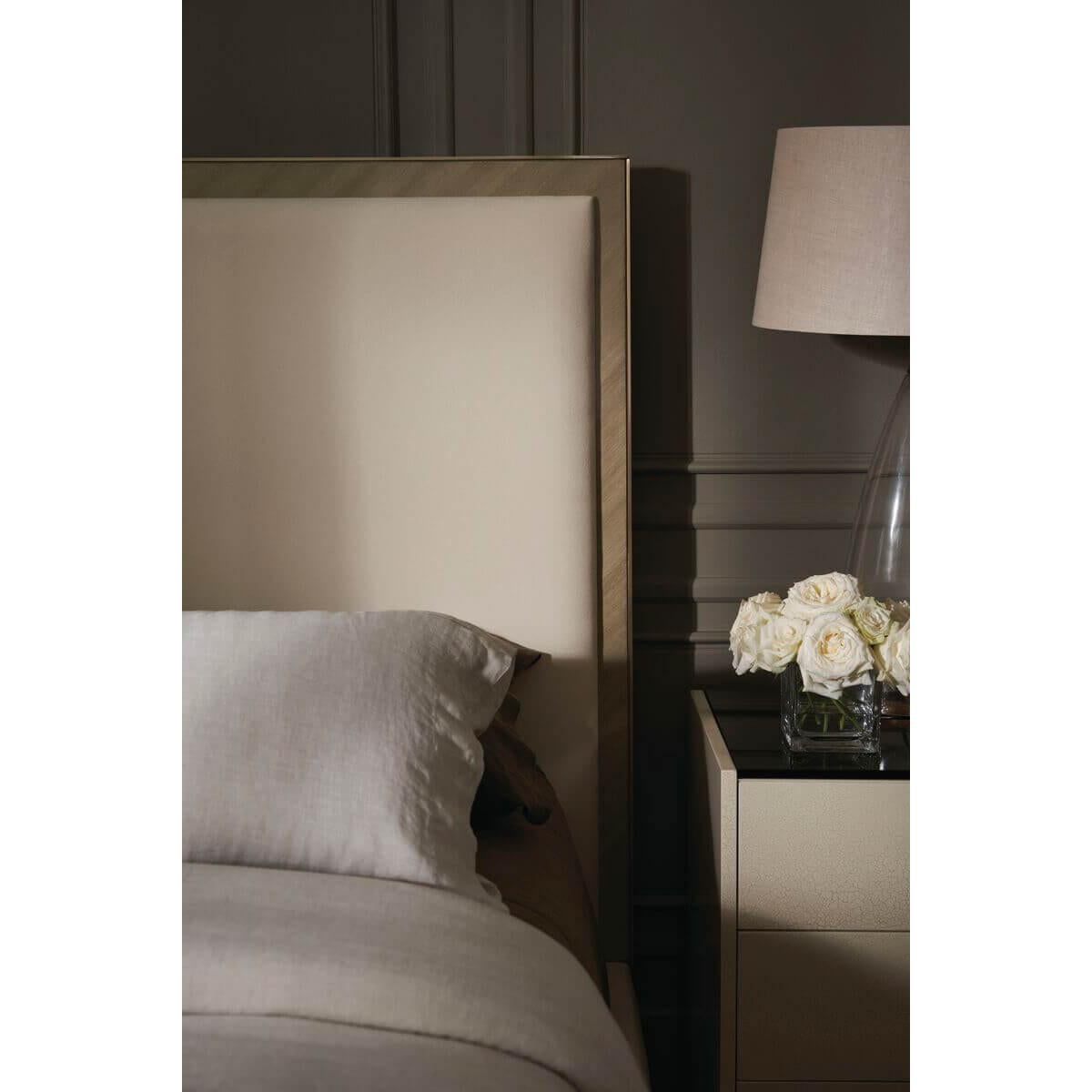 Asian Classic Modern Upholstered King Bed For Sale
