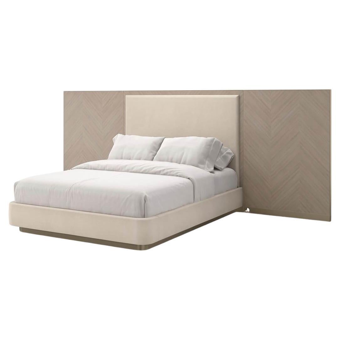 Classic Modern Upholstered Queen Bed with Wings For Sale