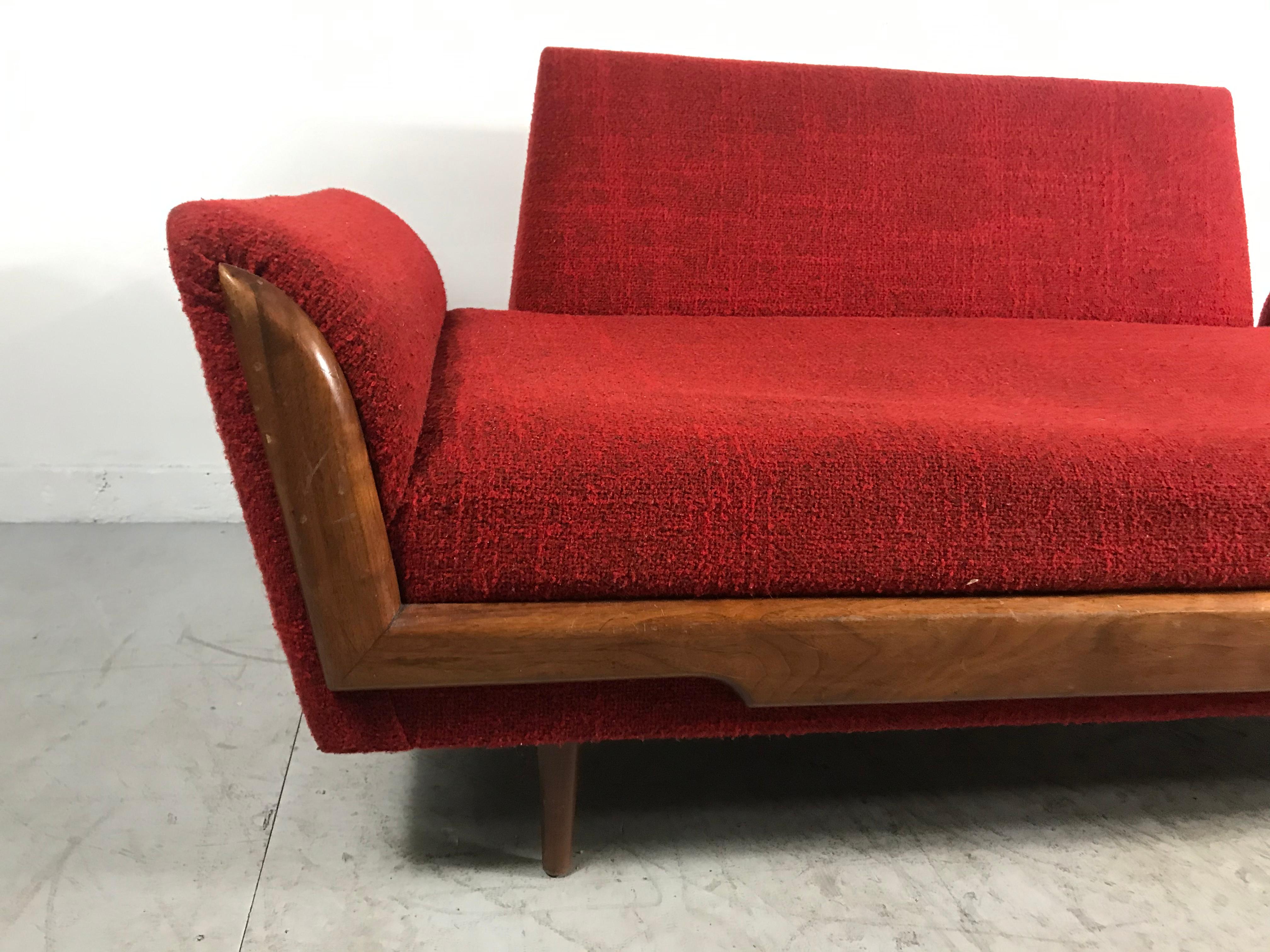 American Classic Modernist 2-Seat Sofa, Sculpted Walnut Attributed to Adrian Pearsall
