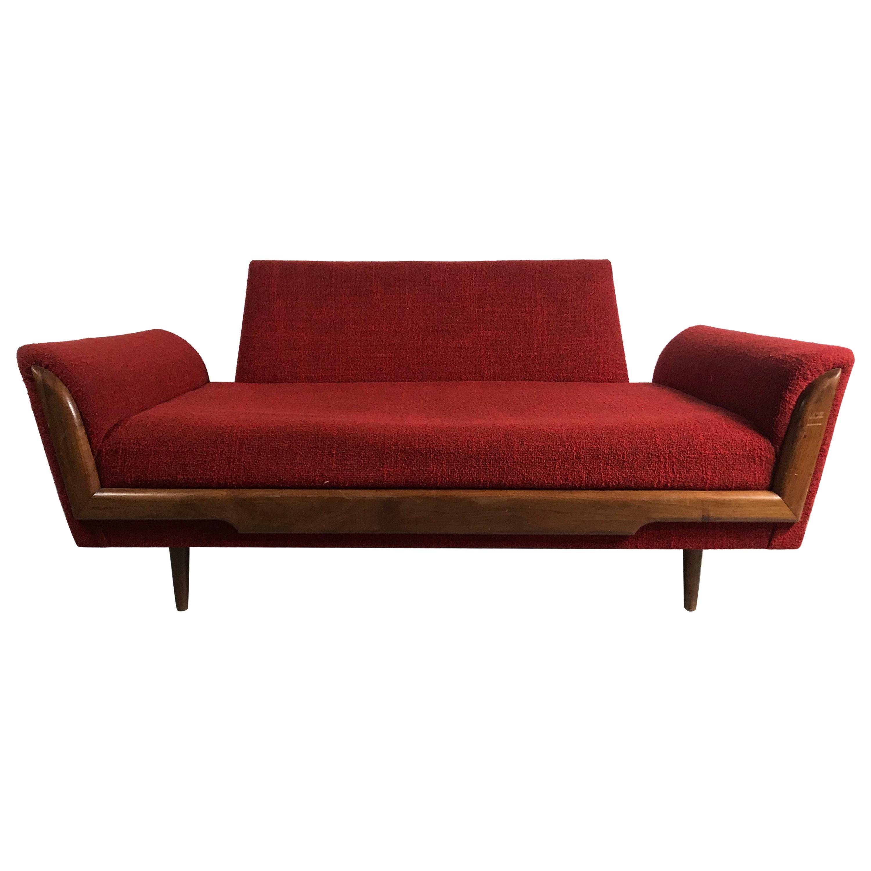 Classic Modernist 2-Seat Sofa, Sculpted Walnut Attributed to Adrian Pearsall