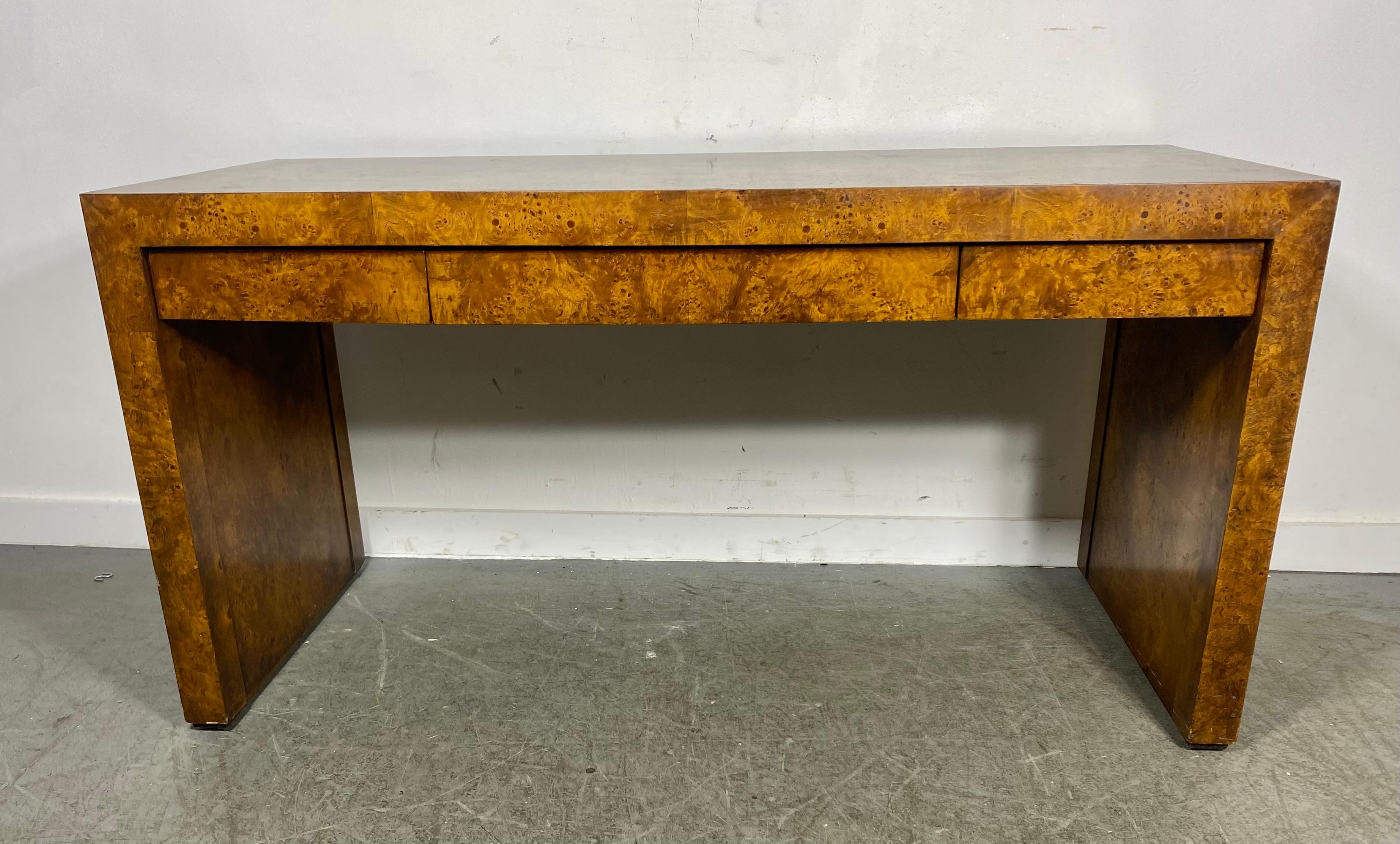 Classic Modernist 3-Drawer Burl Wood Desk designed by Milo Baughman 4