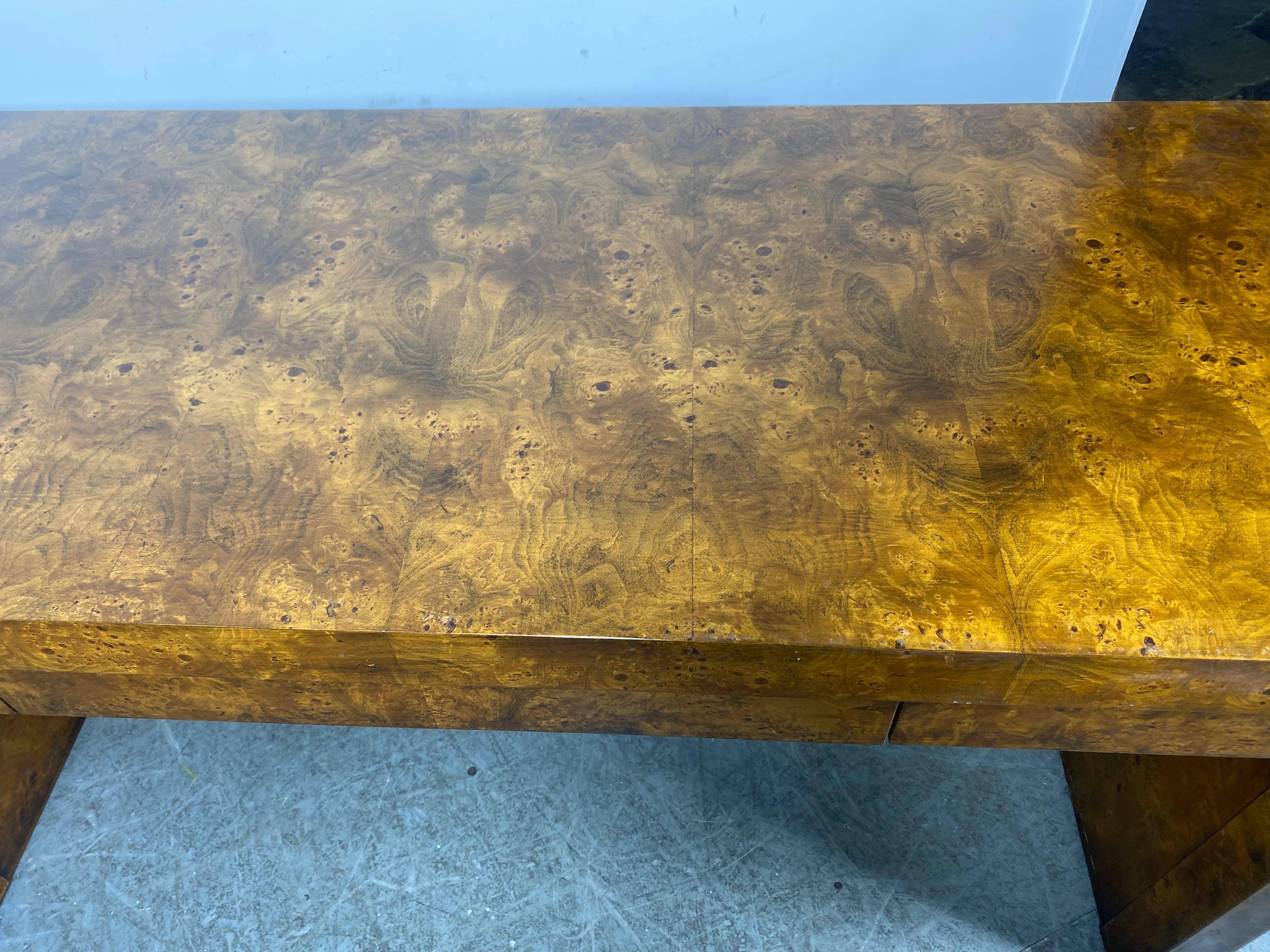 Classic Modernist 3-Drawer Burl Wood Desk designed by Milo Baughman 6