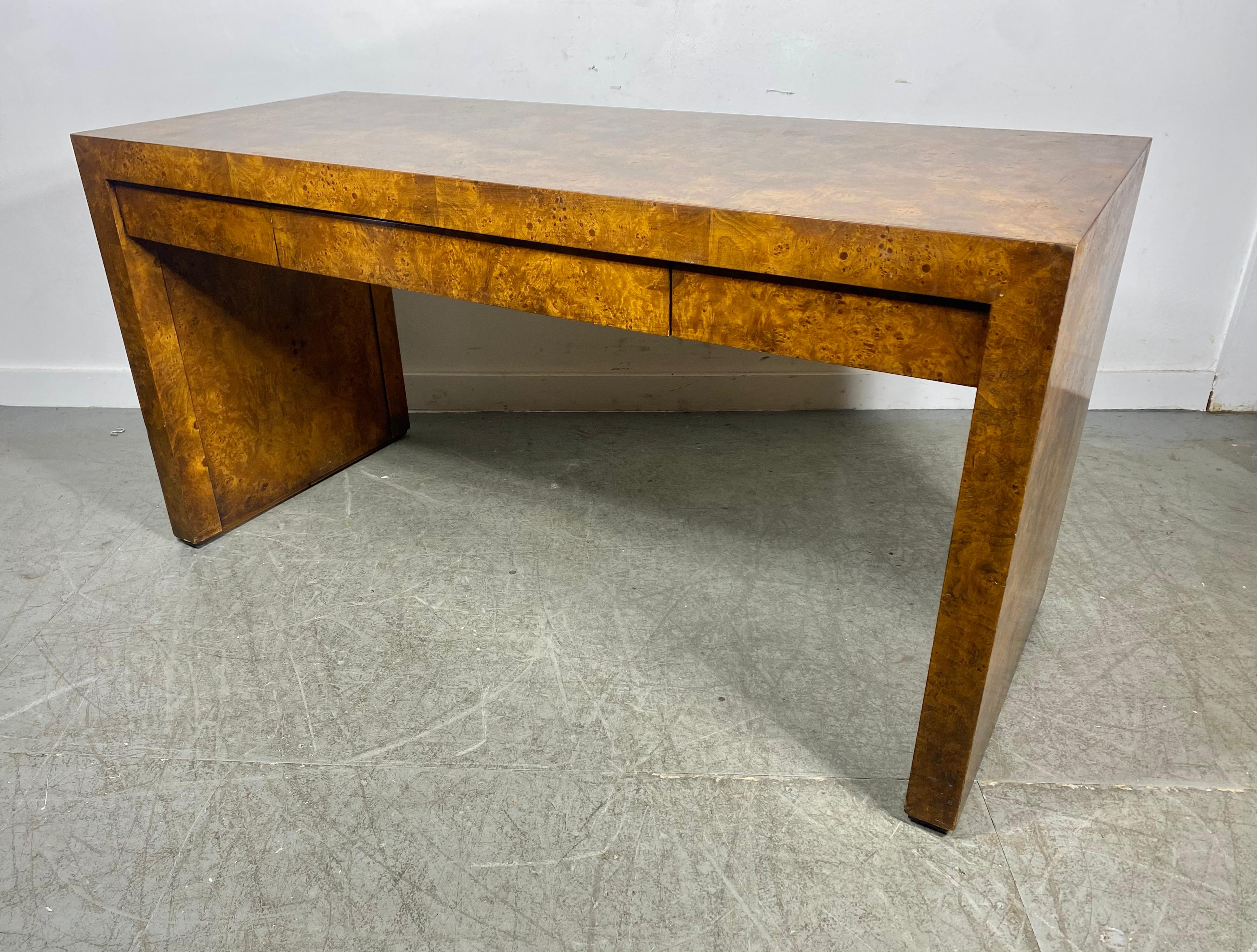 Classic Modernist 3-Drawer Burl Wood Desk designed by Milo Baughman 7
