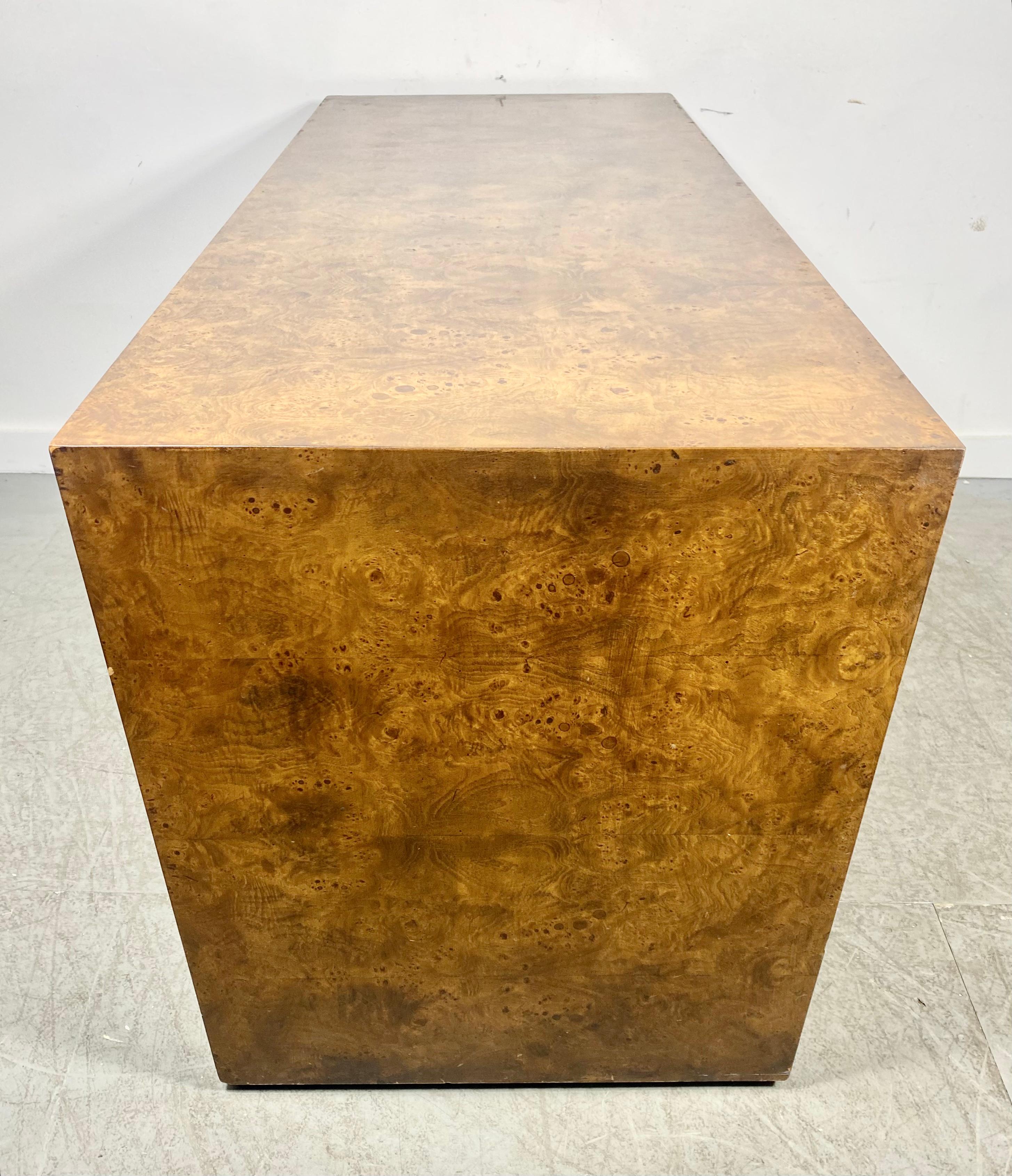 Classic Modernist 3-Drawer Burl Wood Desk designed by Milo Baughman 1