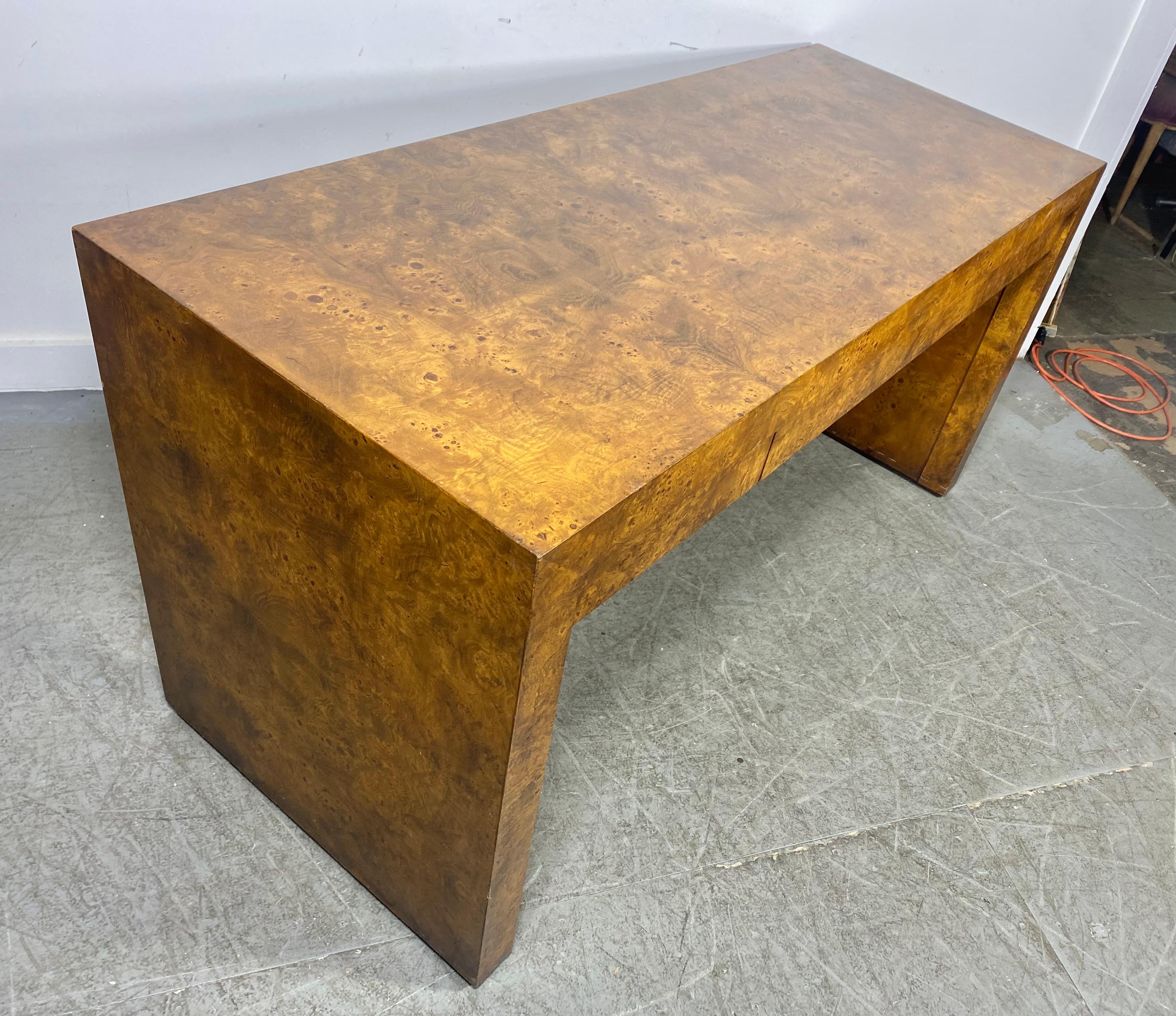 Classic Modernist 3-Drawer Burl Wood Desk designed by Milo Baughman 2