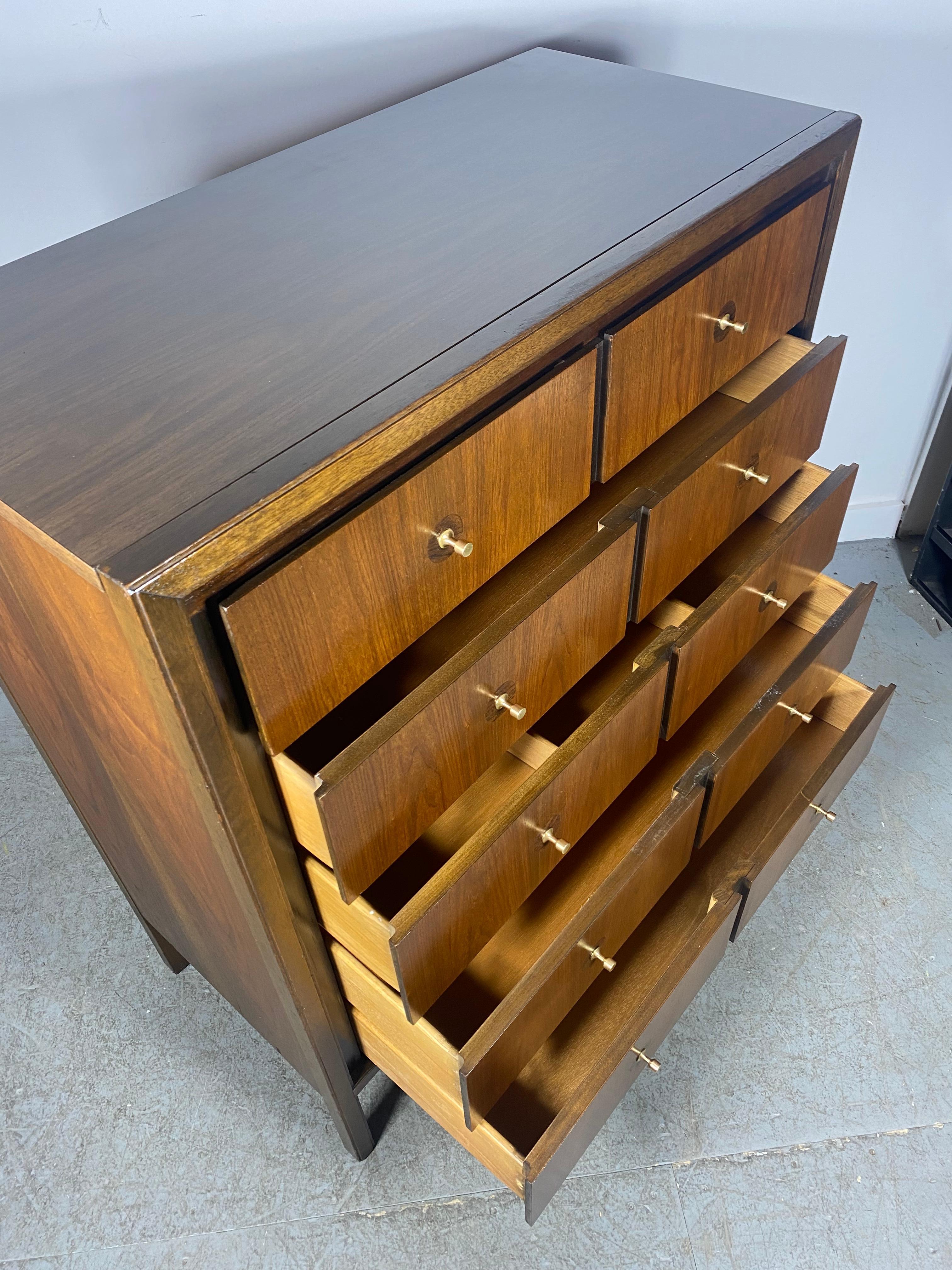 American Classic Modernist 5 Drawer Chest by Basic Witz.. two-tone with brass pulls For Sale