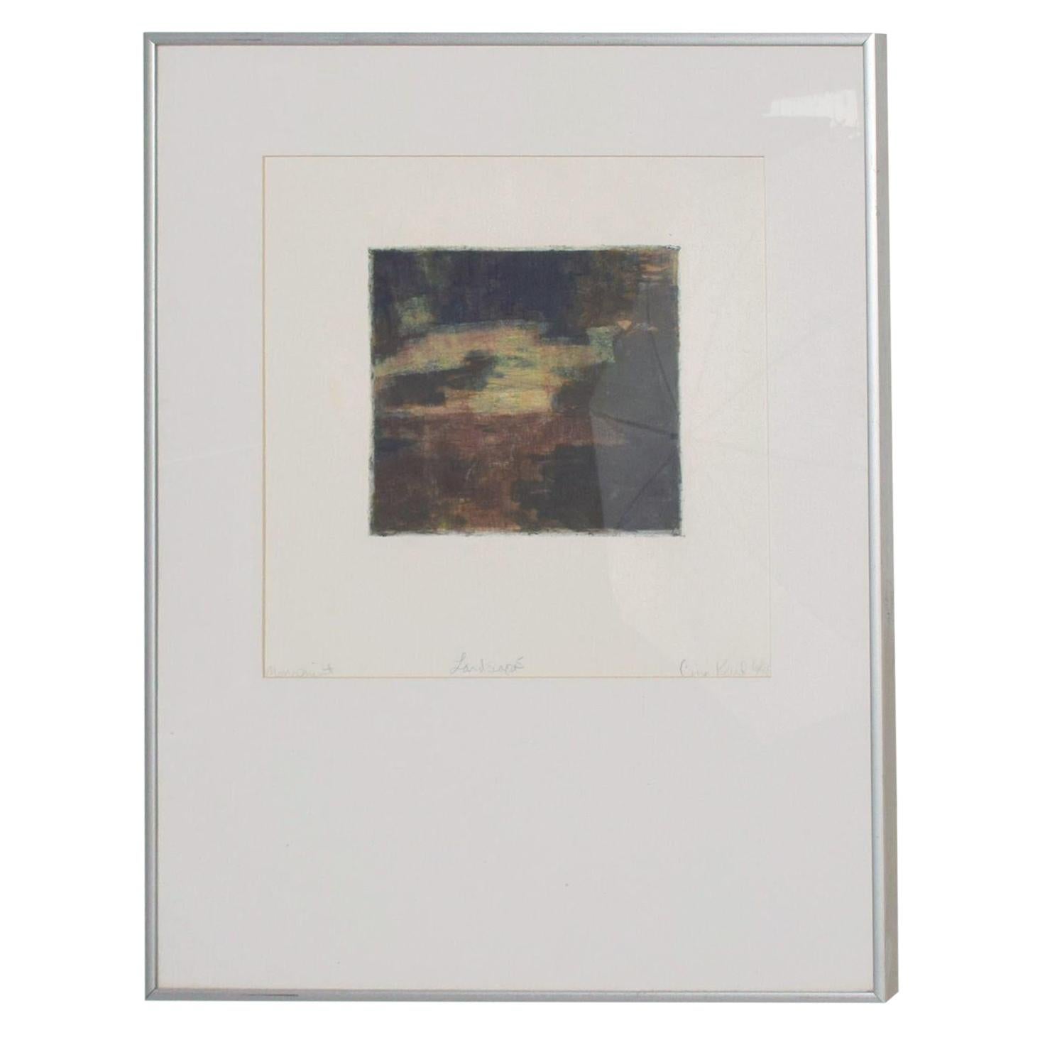 Classic Modernist Abstract Landscape Signed Aluminum Frame