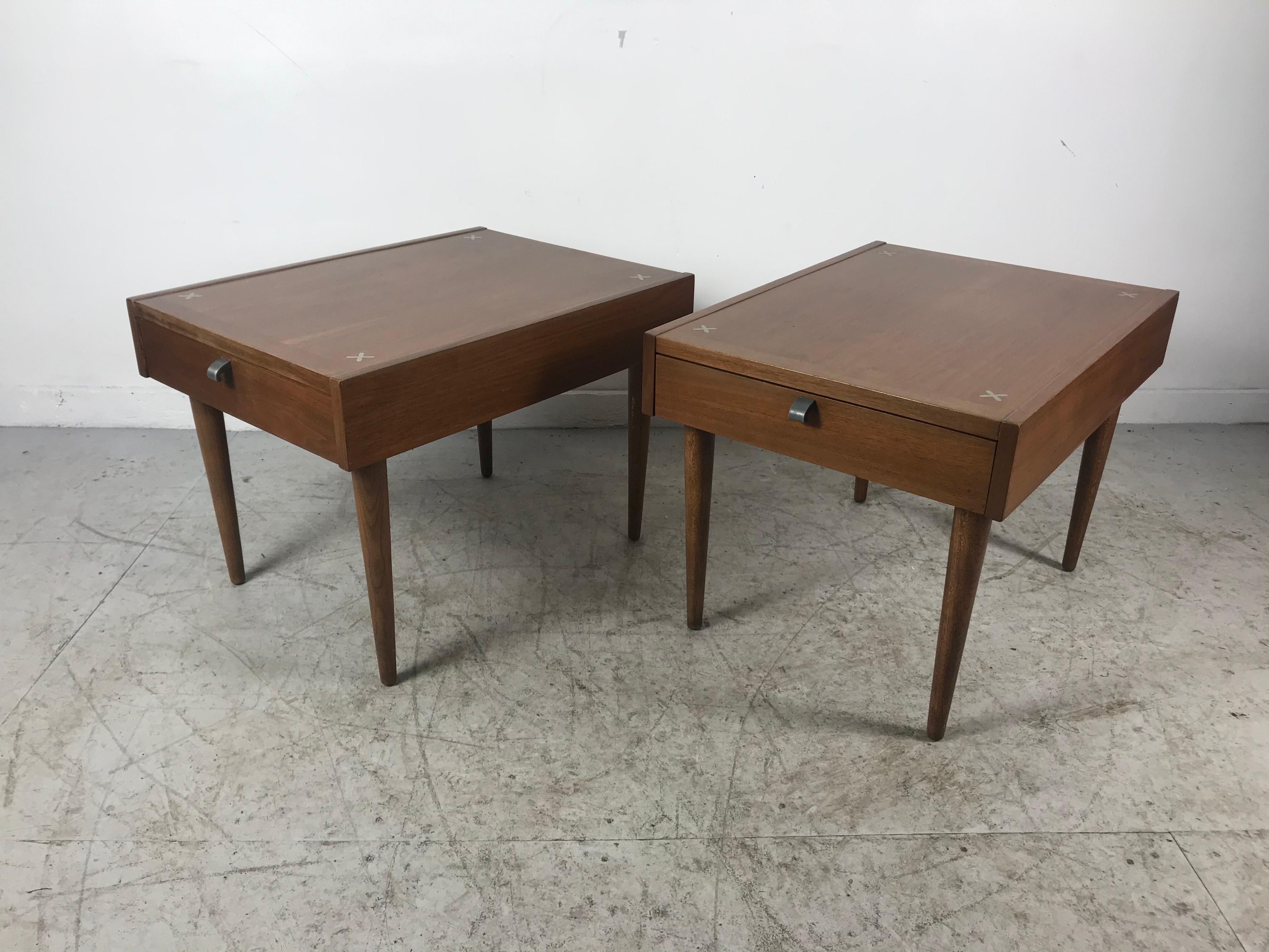 Mid-Century Modern Classic Modernist American of Martinsville Nightstands with Aluminum Inlays