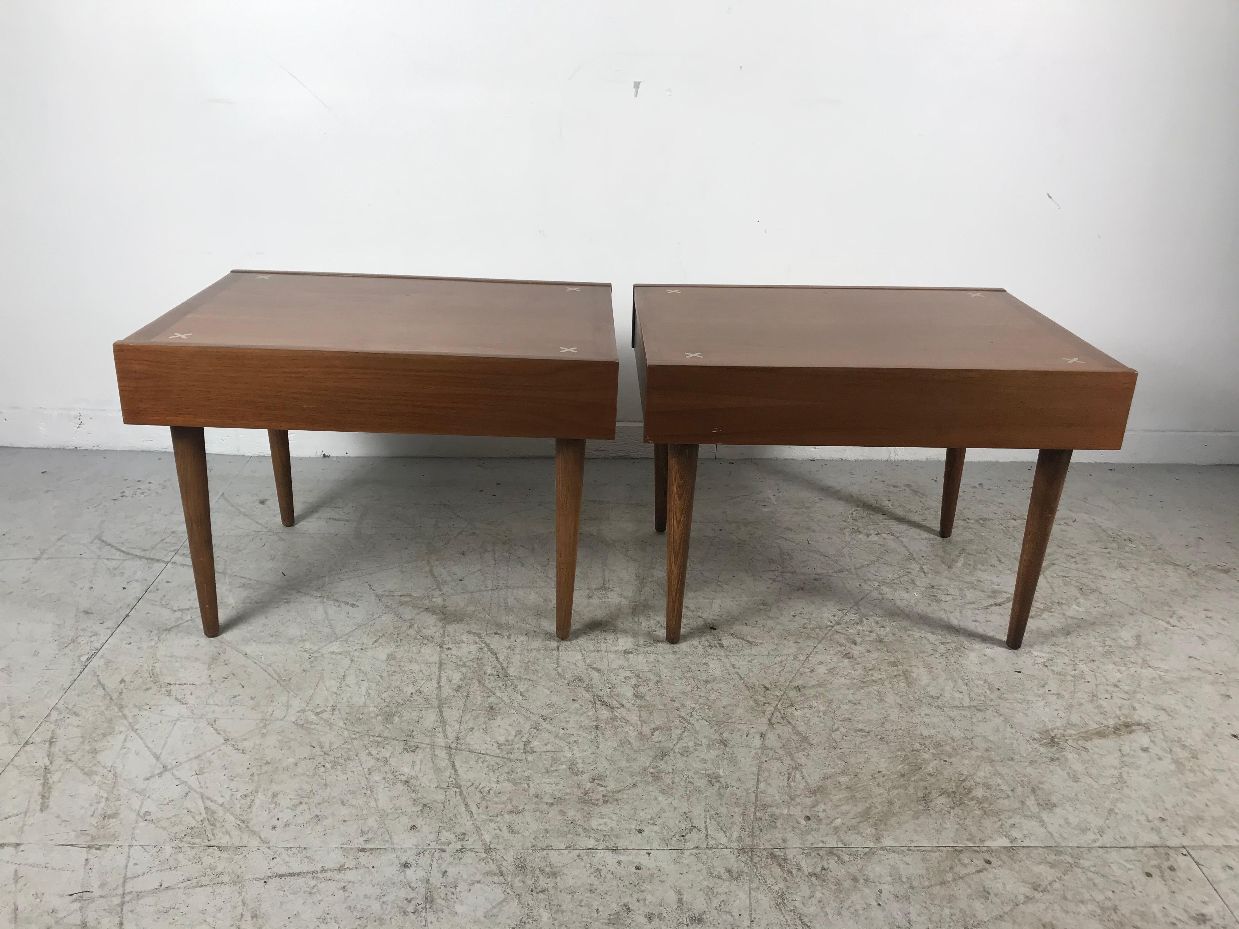 Mid-20th Century Classic Modernist American of Martinsville Nightstands with Aluminum Inlays