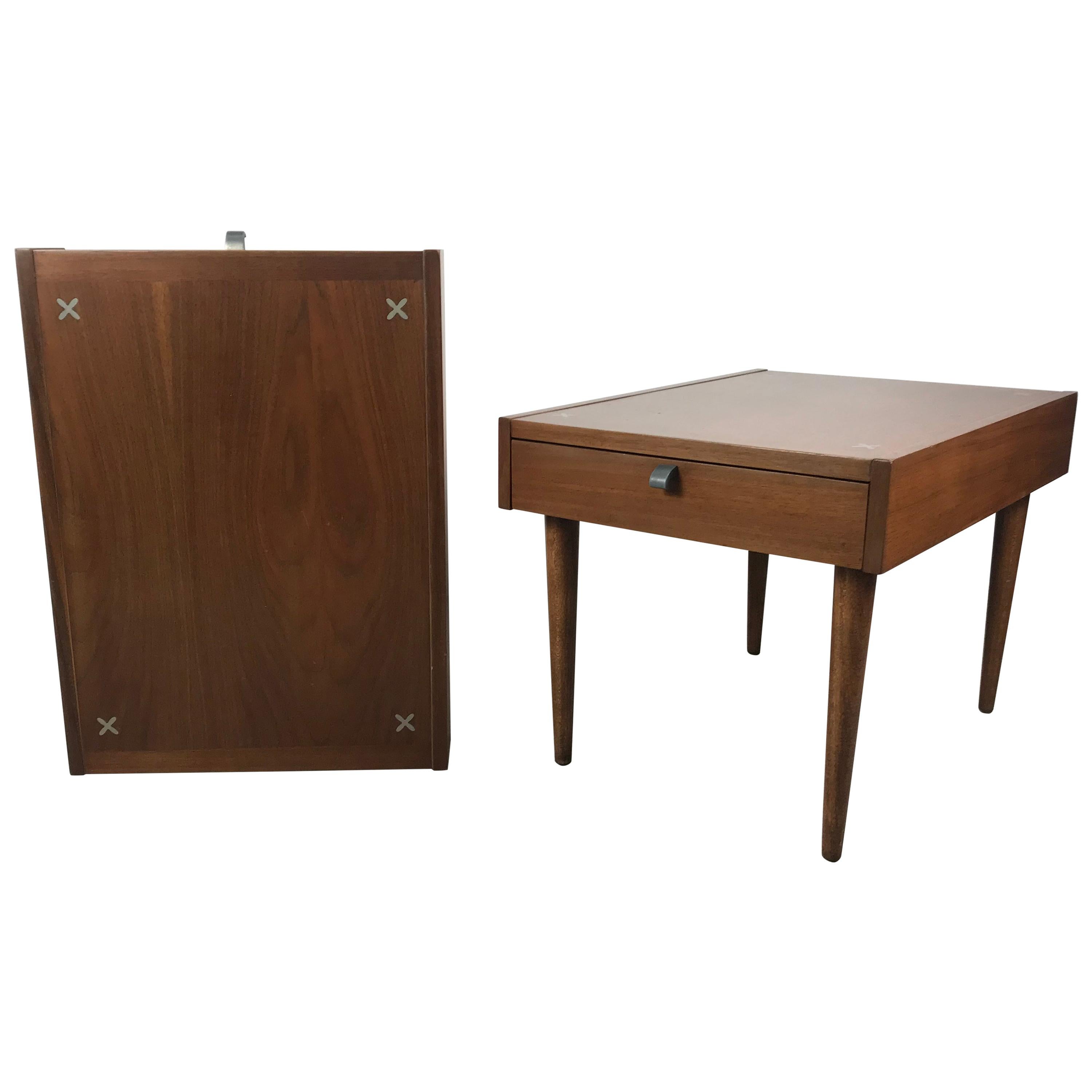 Classic Modernist American of Martinsville Nightstands with Aluminum Inlays