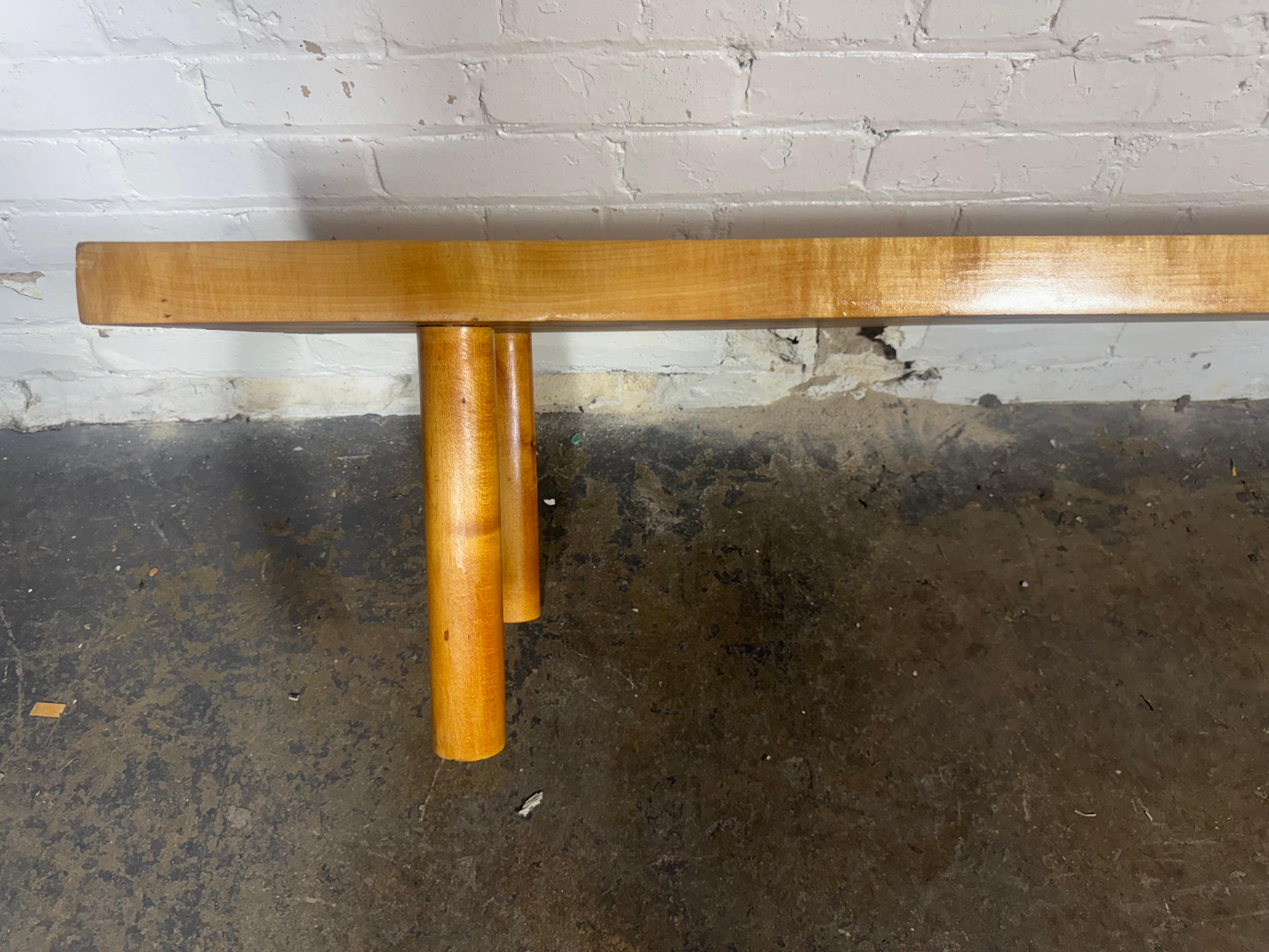 Classic Modernist Bench or low table beautifully crafted in the manner of Charlotte Perriand, Minimalist form. Hand crafted, solid construction,,either birch or maple . One and 3/4