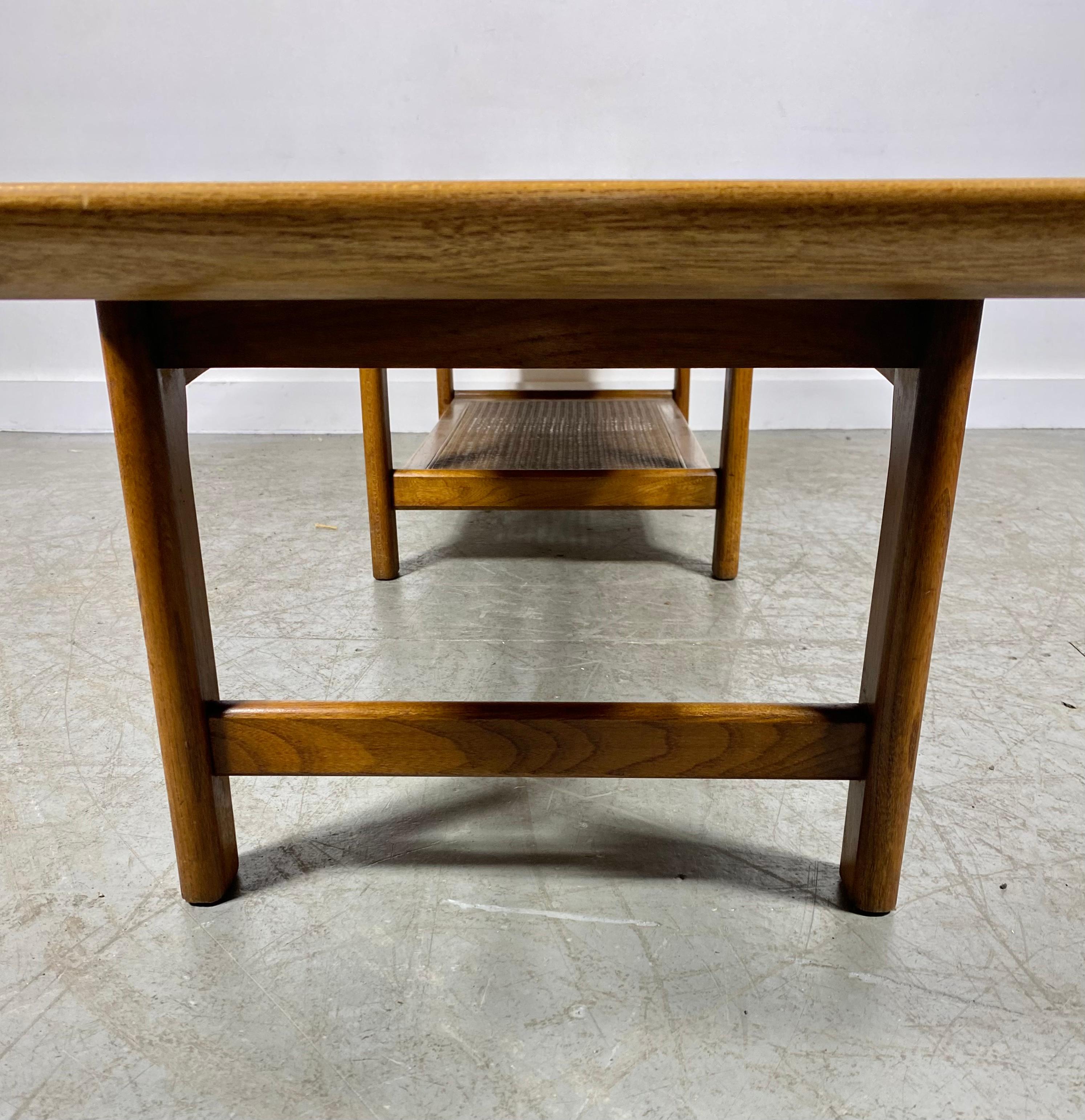 Mid-Century Modern  Classic Modernist Coffee / cocktail table (long-john) Walnut with woven shelf
