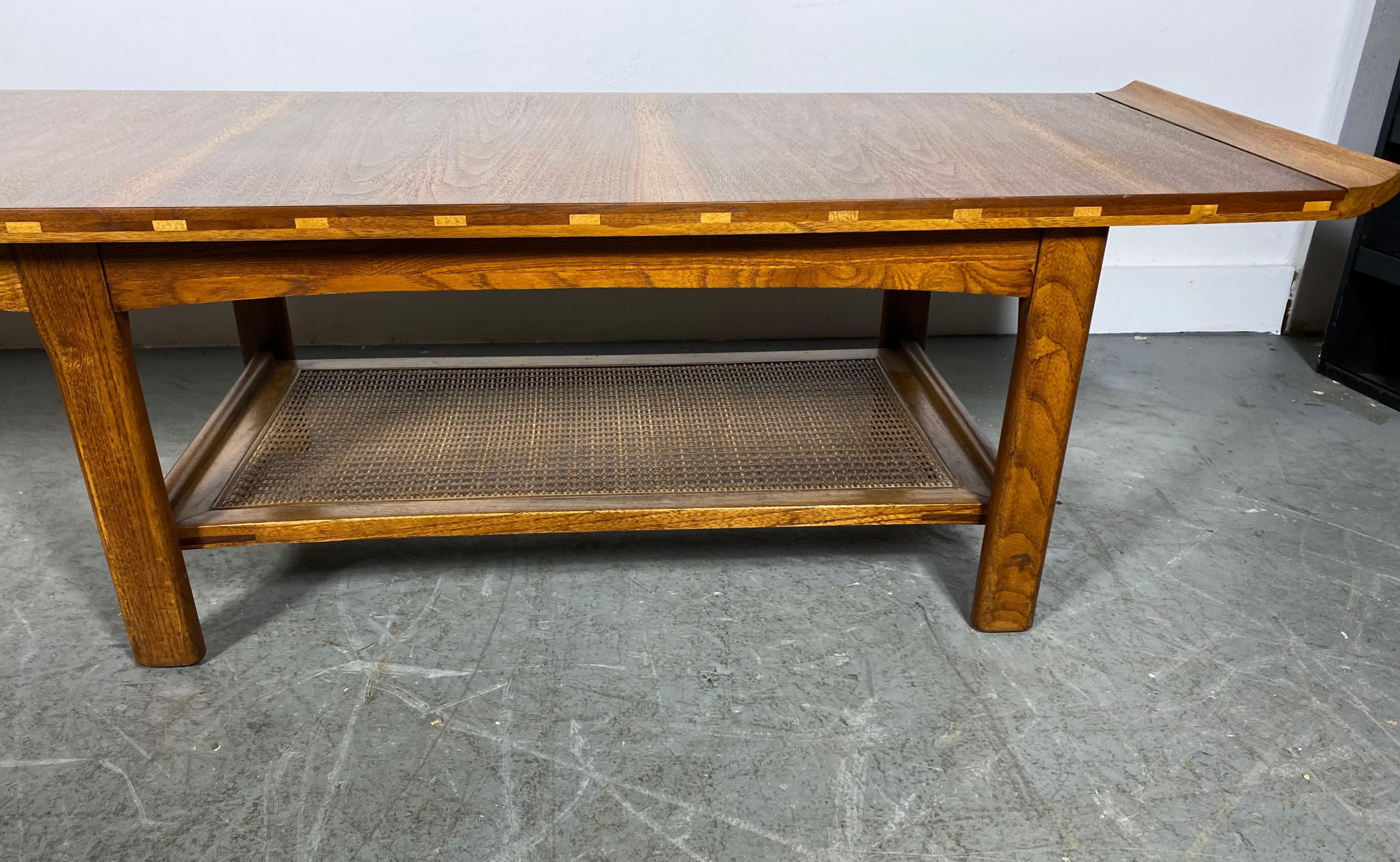 Wicker  Classic Modernist Coffee / cocktail table (long-john) Walnut with woven shelf