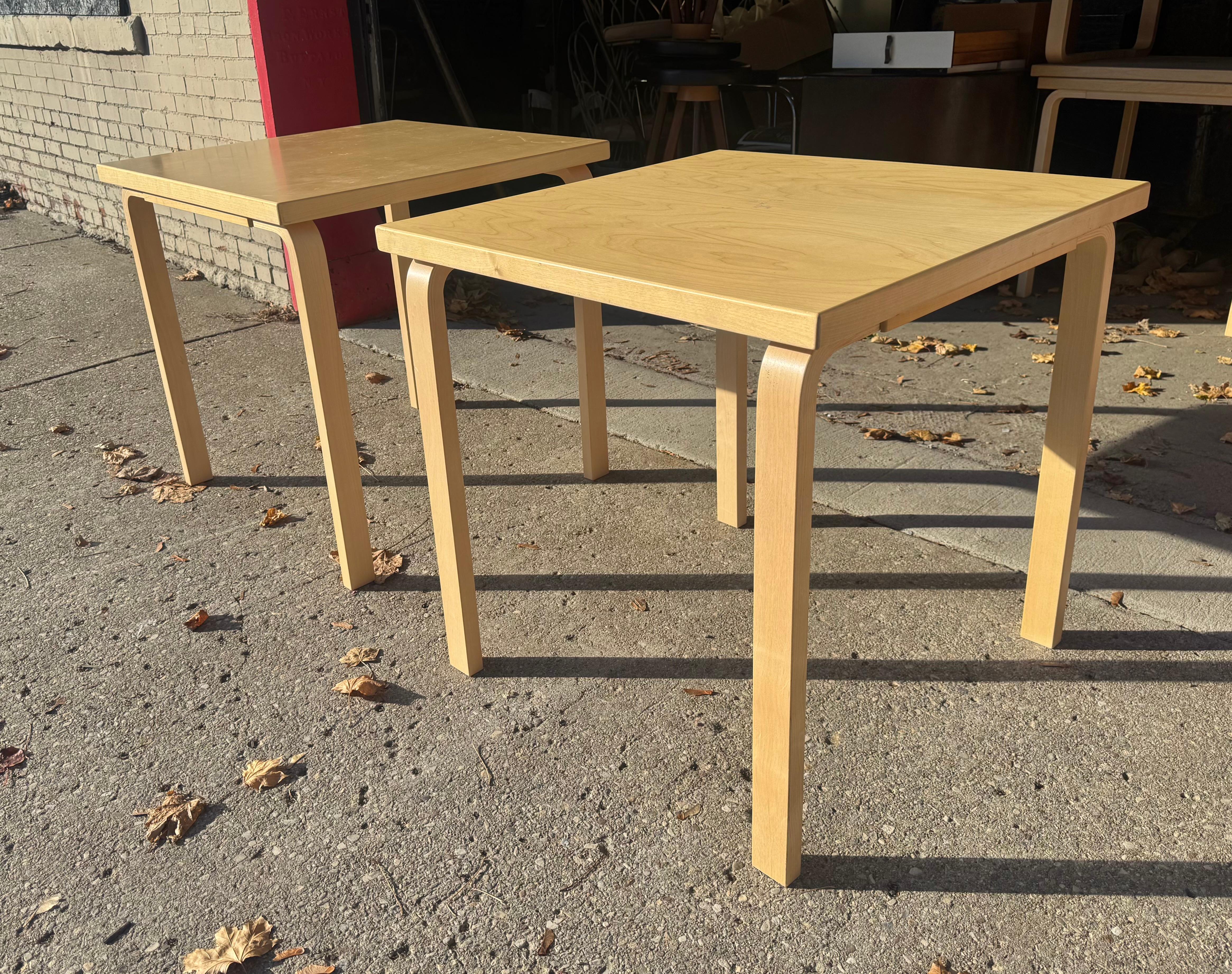 A classic L-leg Modernist table designed by Alvar Aalto, manufactured by Huonekalu- ja Rakennustehdas Oy and retailed by Artek in Finland. This piece exhibits a beautiful figured birch, —minor wear consistent with its limited years of use—The