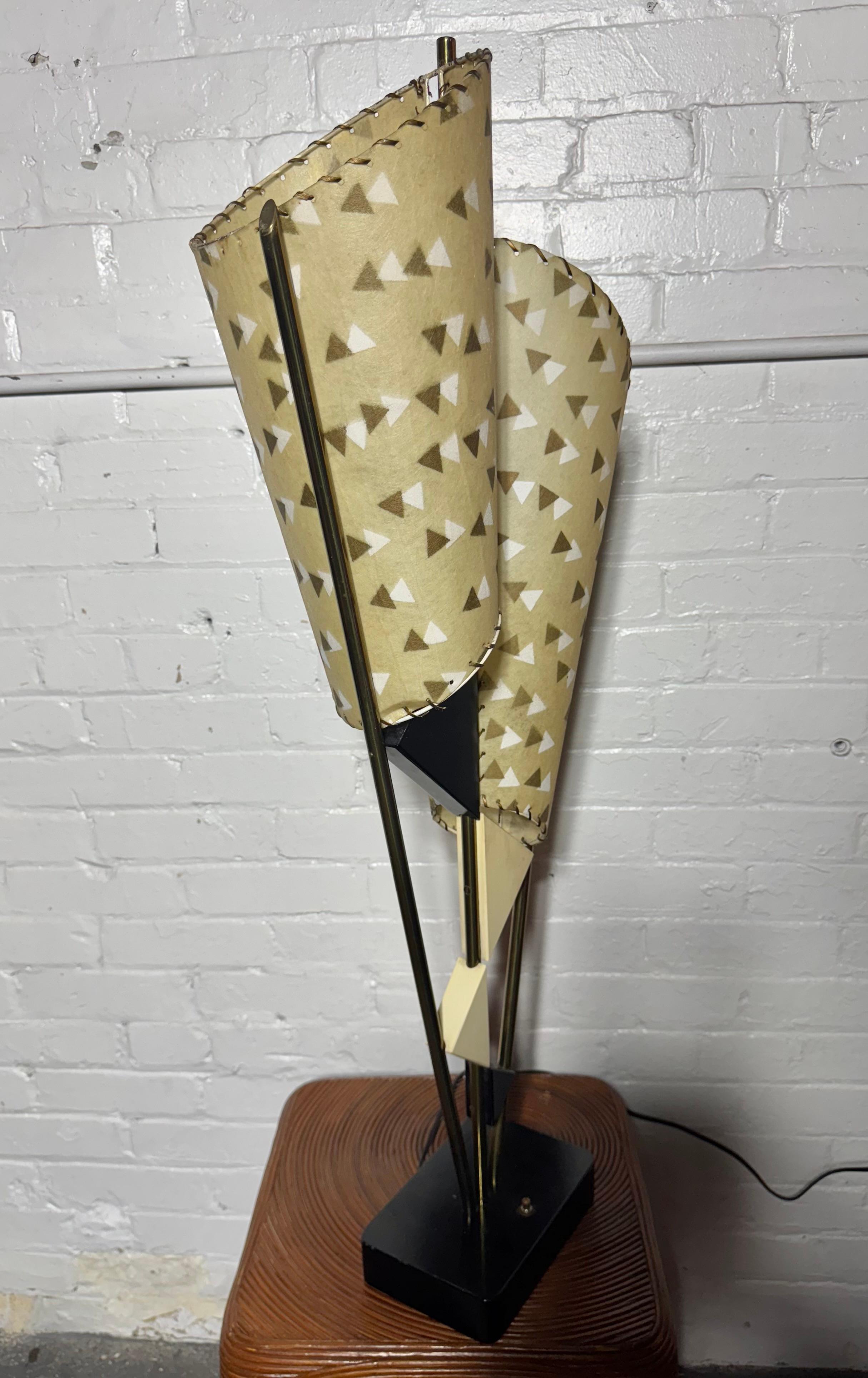Brass Classic Modernist Double -cone parchment shade lamp by Majestic Lamp Co. For Sale