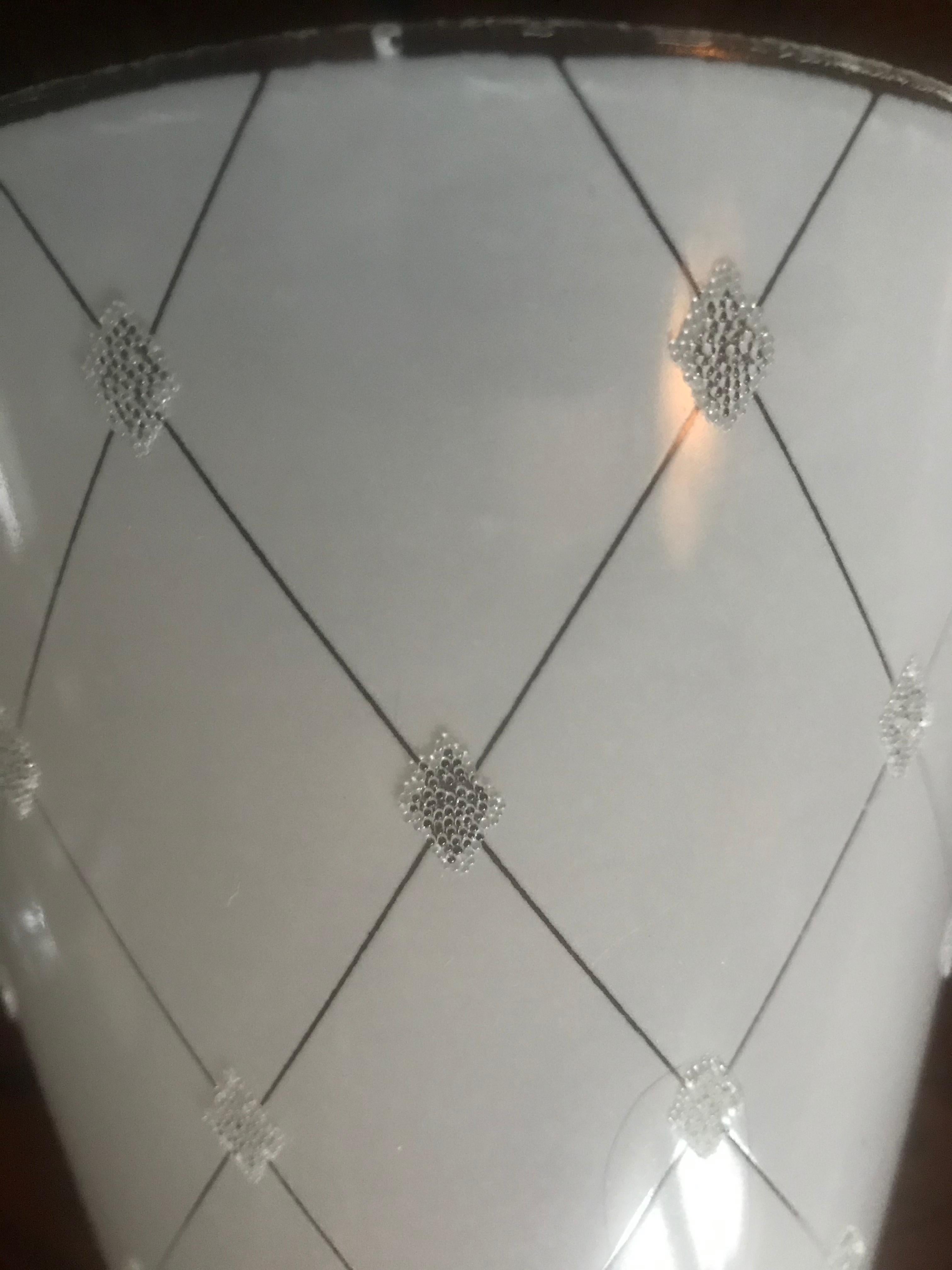 Classic Modernist Etched Glass Sconces, MOE Lighting, Parzinger Style In Excellent Condition In Buffalo, NY