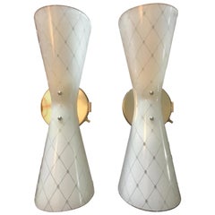 Retro Classic Modernist Etched Glass Sconces, MOE Lighting, Parzinger Style