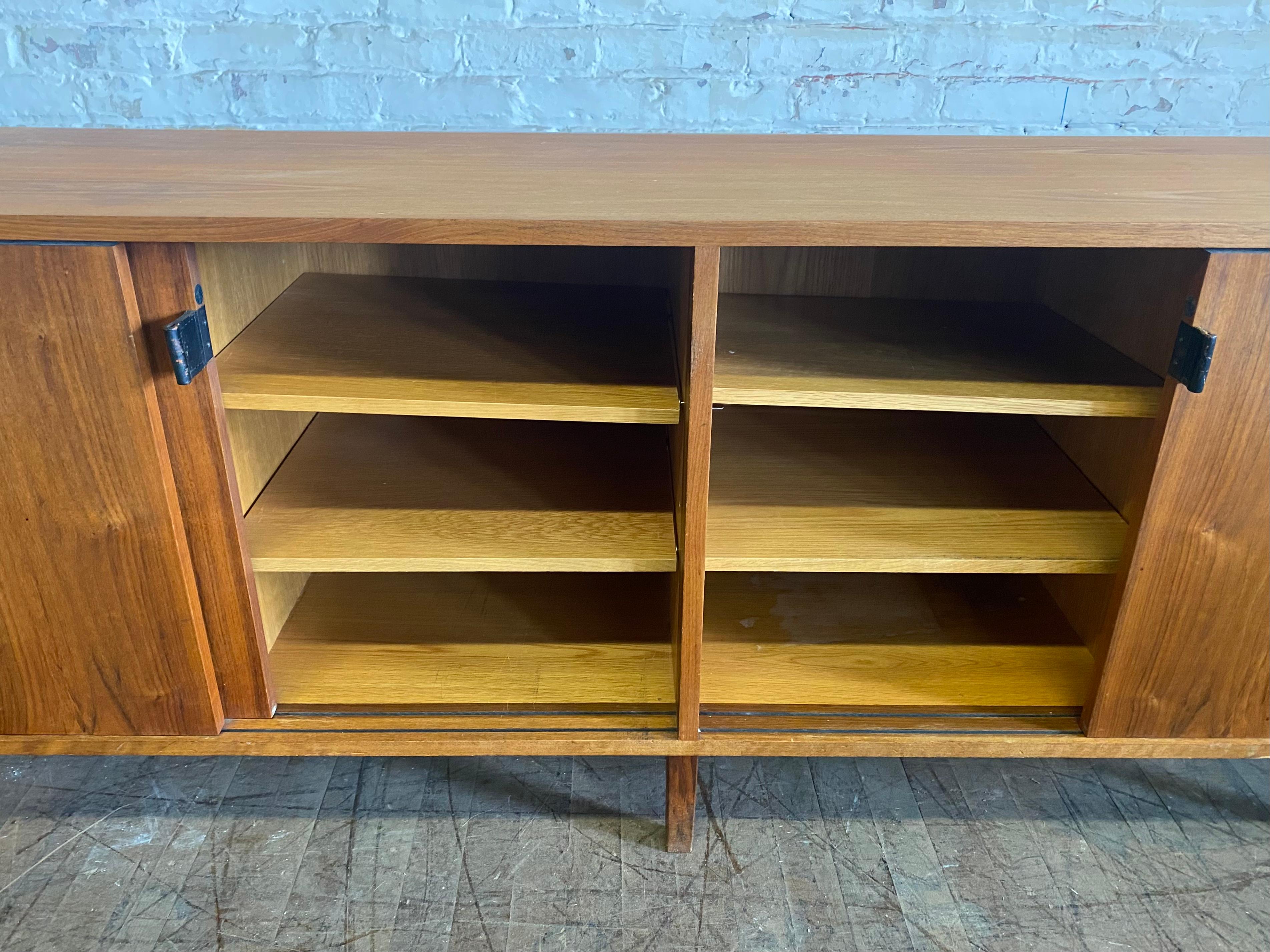 Leather Classic Modernist Florence Knoll Walnut and Oak Credenza, Early Knoll Label