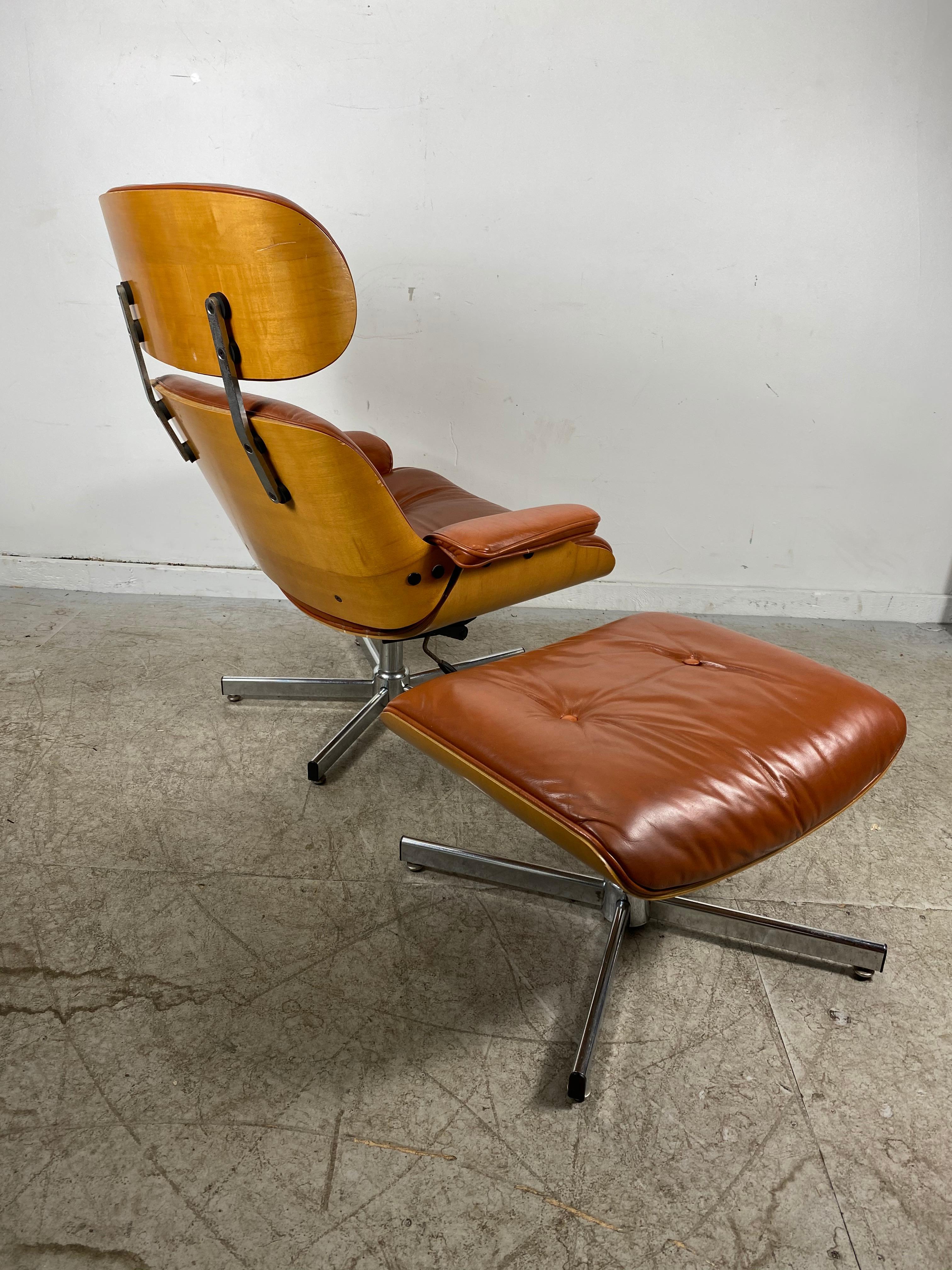 Mid-Century Modern Classic Modernist Leather Eames Style Lounge Chair and Ottoman by Selig