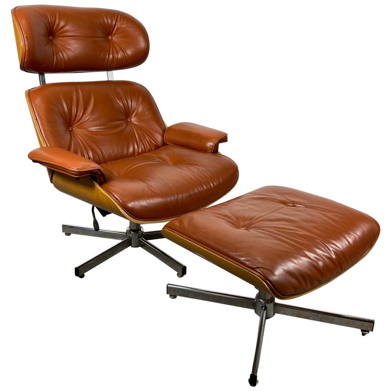 Classic Modernist Leather Eames Style Lounge Chair and Ottoman by Selig at 1stDibs selig eames