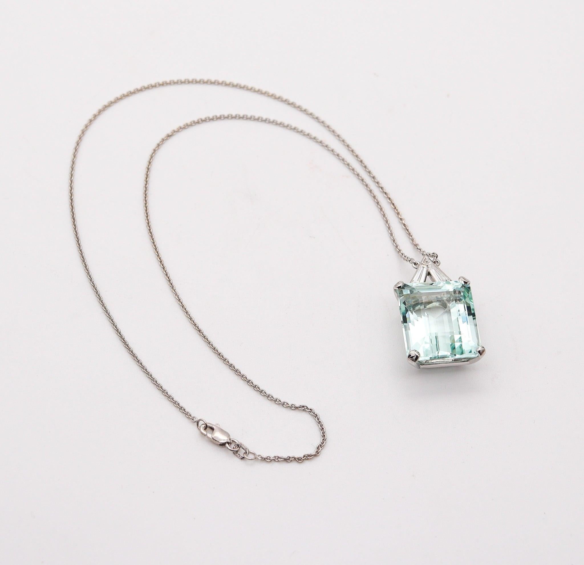 Tapered Baguette CLASSIC Modernist Necklace In 18Kt Gold With 32.76 Ctw Aquamarine & Diamonds For Sale
