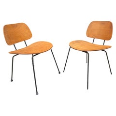 Coppia di sedie classiche in stile modernista, in compensato e ferro, attribuite a Wim Rietveld / Eames St