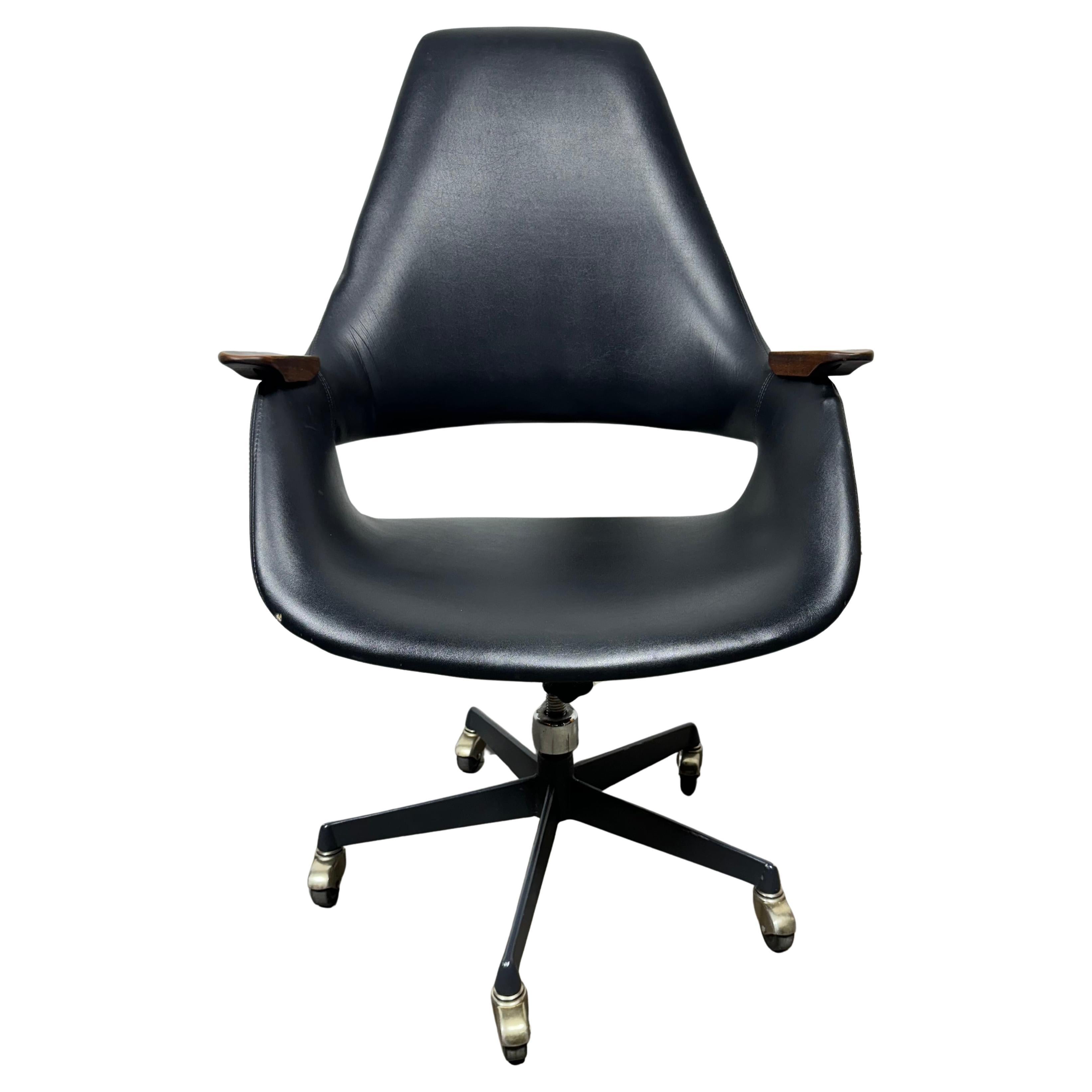 Classic Modernist Rolling Desk Chair Wood Arms by Arthur Umanoff /Madison #263