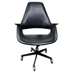 Classic Modernist Rolling Desk Chair Wood Arms by Arthur Umanoff /Madison #263