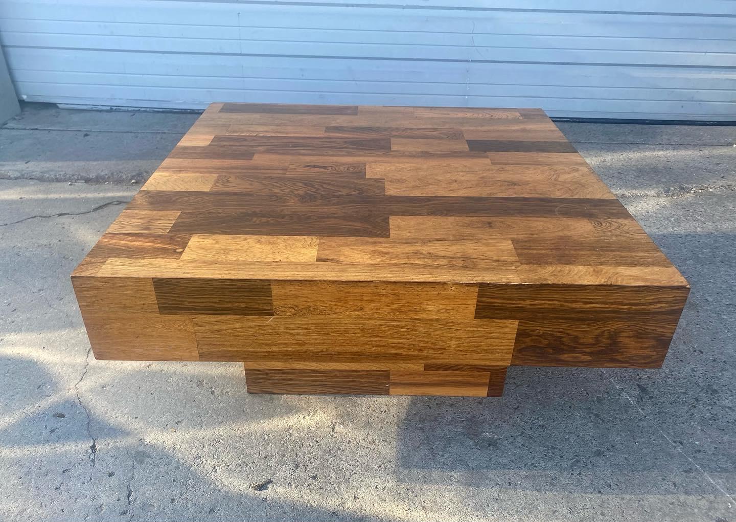 Classic Square Modernist Rosewood Coffee table attributed to Milo Baughman,,, Stunning rosewood ,parquet mixed woods ,,, nice original condition,,patina,, minor ring to top (see photo),, Hand delivery to New York City or anywhere en route from