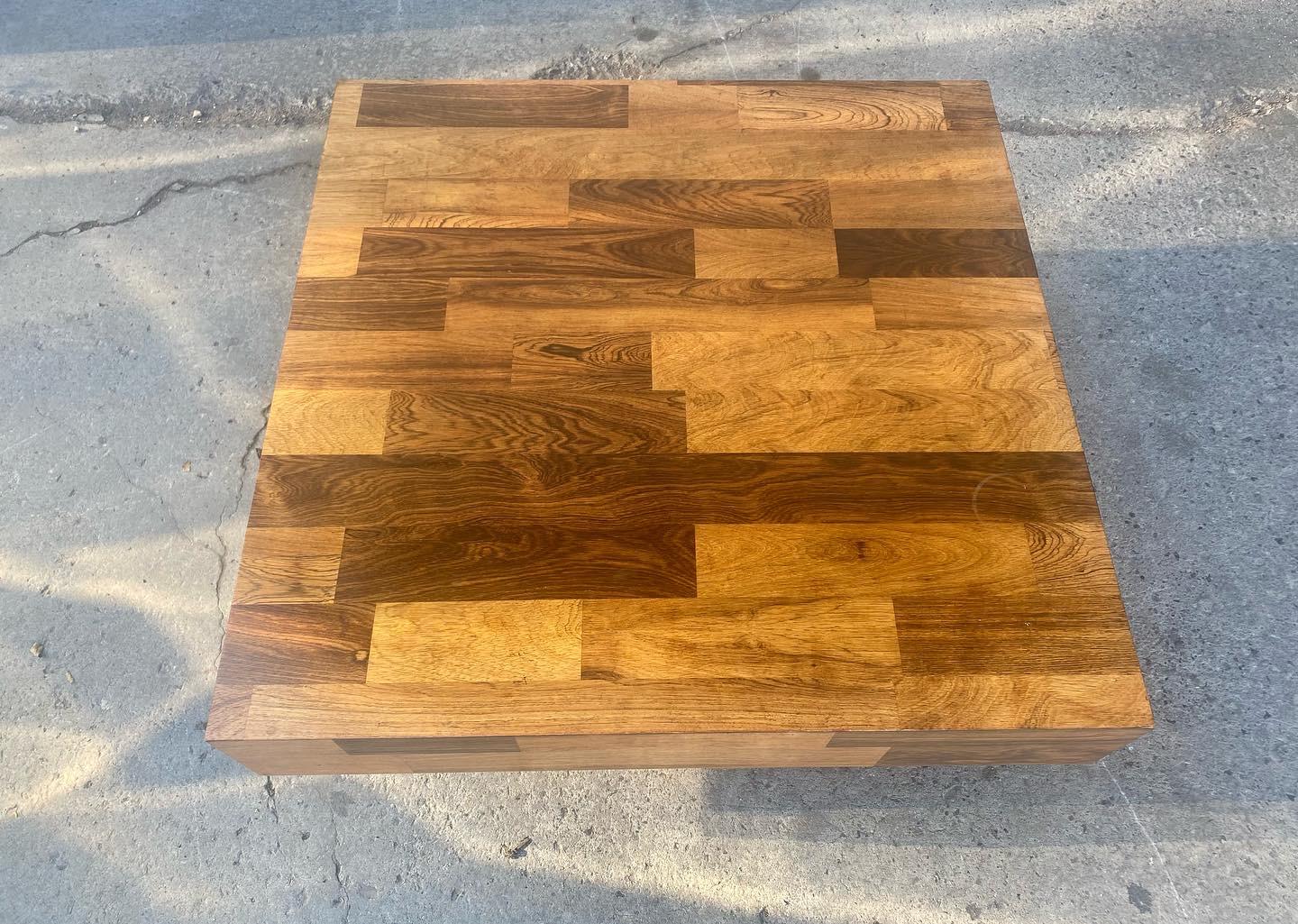 Parquetry Classic Modernist Rosewood Coffee Table Attributed to Milo Baughman For Sale